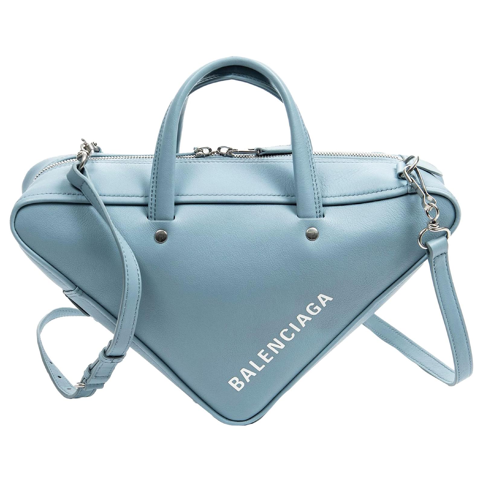 Balenciaga Blue S Triangle Duffle Bag Light blue Leather Pony style calfskin ref.1071629 Joli Closet