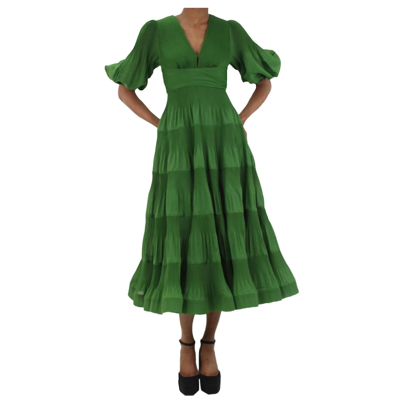 Zimmermann Green pleated tiered twill midi dress - size UK 6 Polyester ref.JC1071900 (Sold) - Joli Closet Zimmermann Green pleated tiered twill midi dress - size UK 6 Polyester ref.JC1071900 (Sold) - Joli Closet