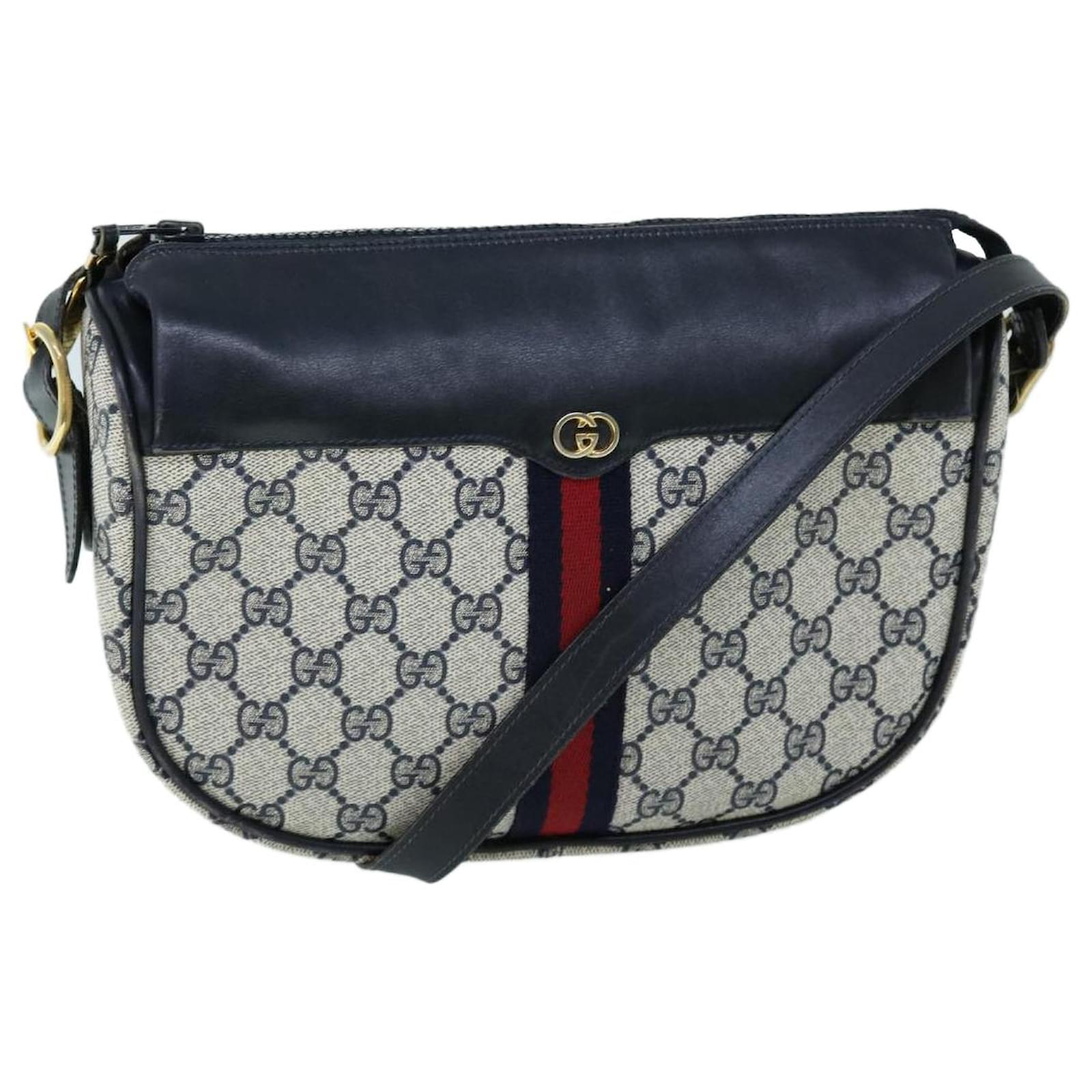GUCCI GG Canvas Sherry Line Shoulder Bag Gray Red Navy 37 01 4001