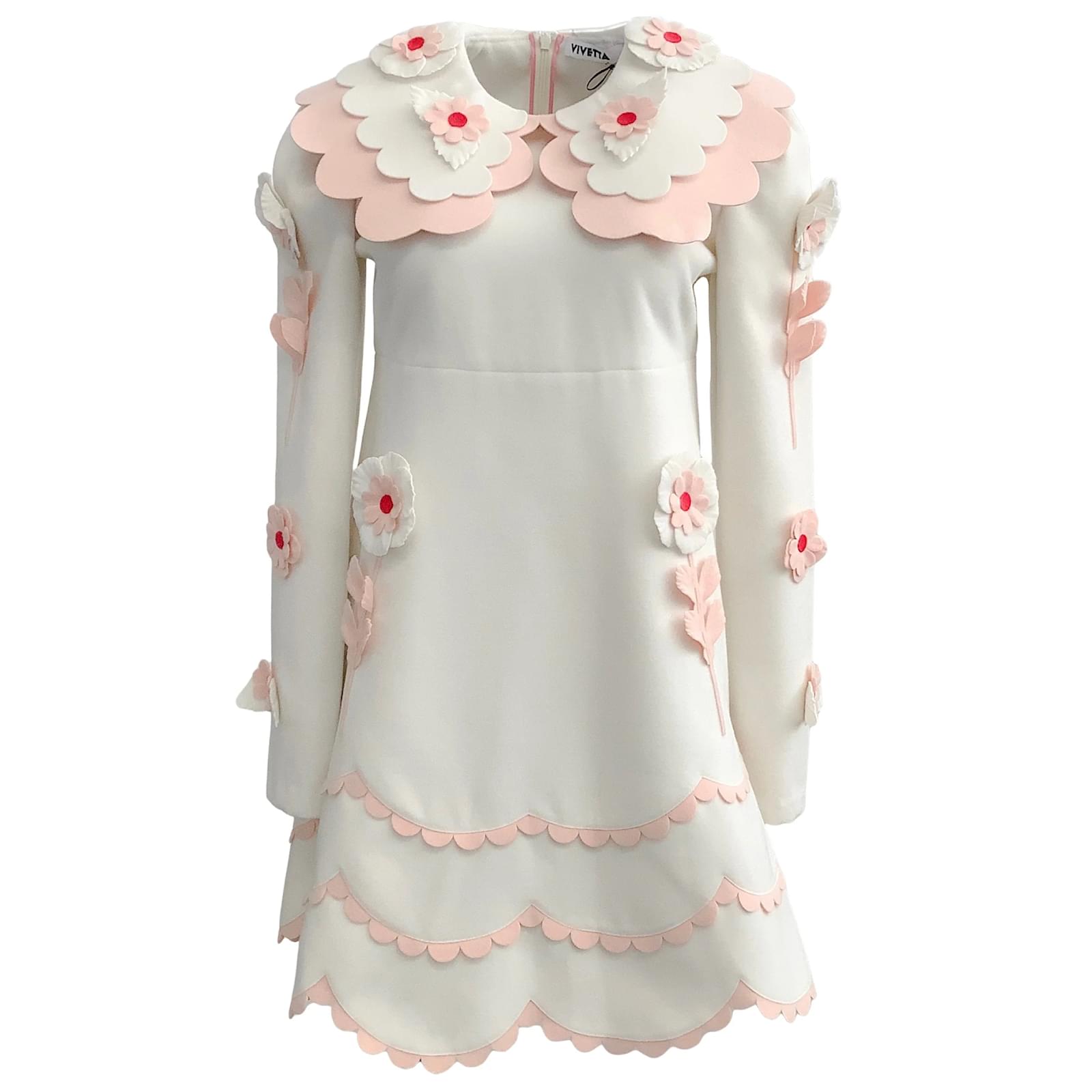 Autre Marque Vivetta Bianca Abito con applicazioni di fiori rosa