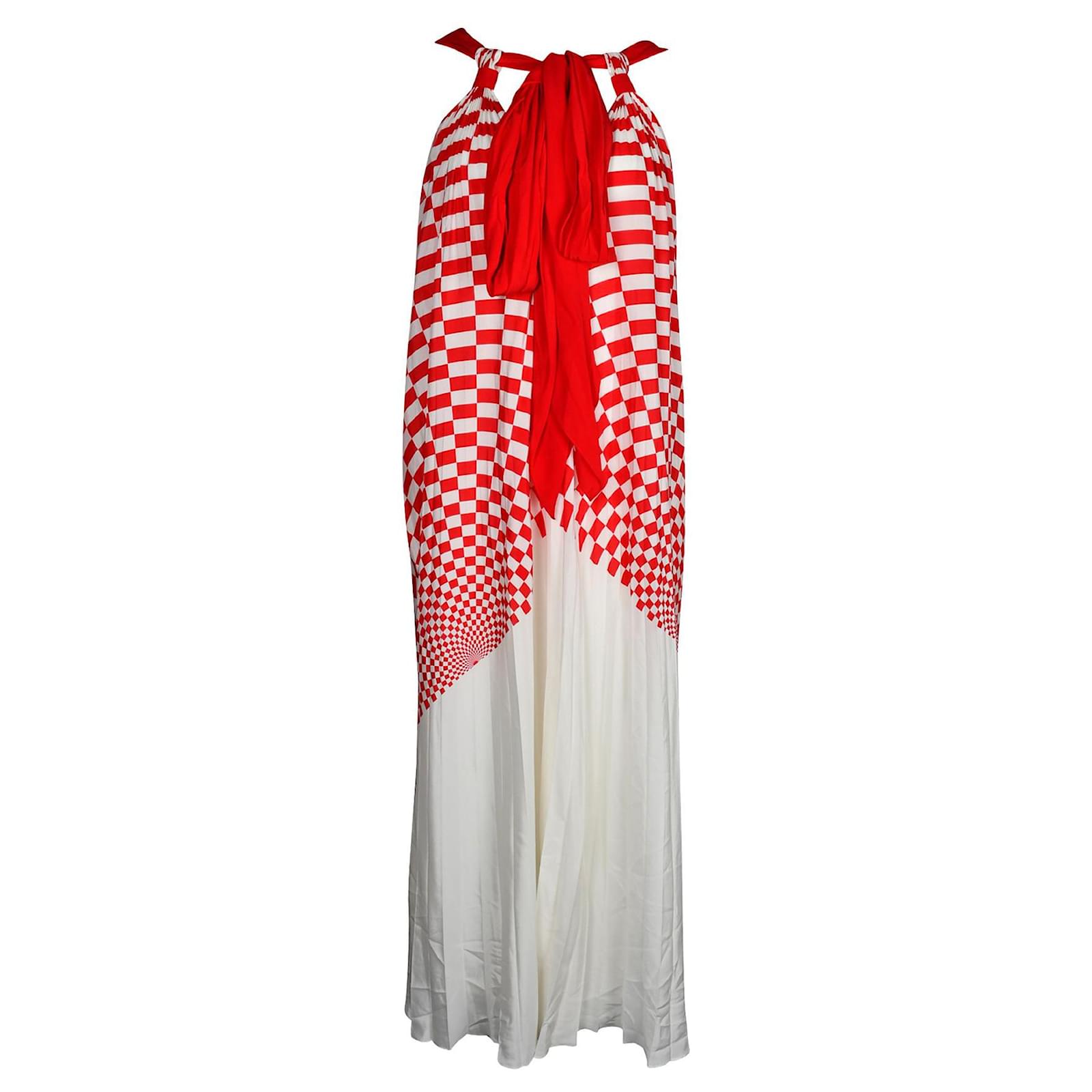 Fendi Red and White Pleated Dress Silk Joli Closet