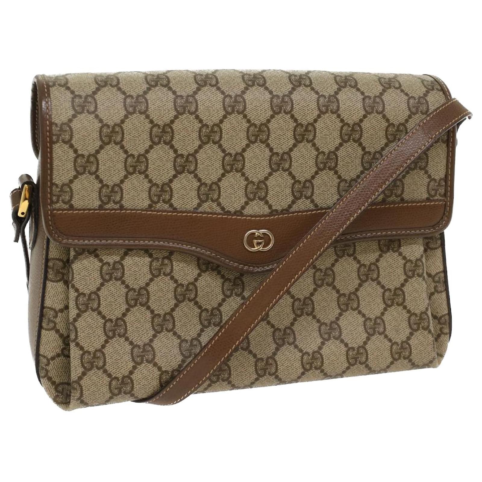 Autêntica bolsa de ombro GUCCI 114915 bege lona couro marrom