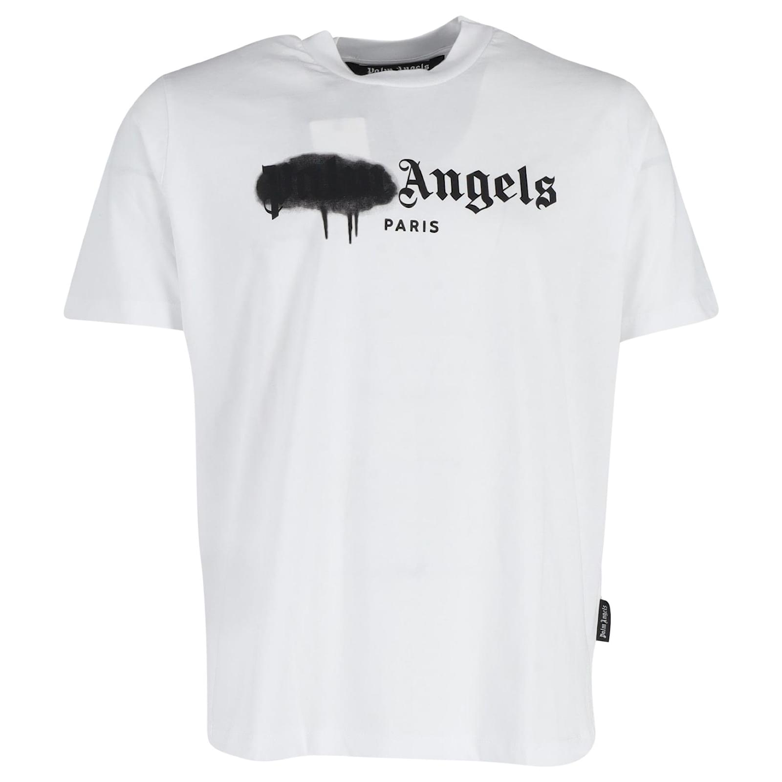 Palm Angels Paris Camiseta com logotipo pulverizado em algodão branco  ref.1076513 - Joli Closet