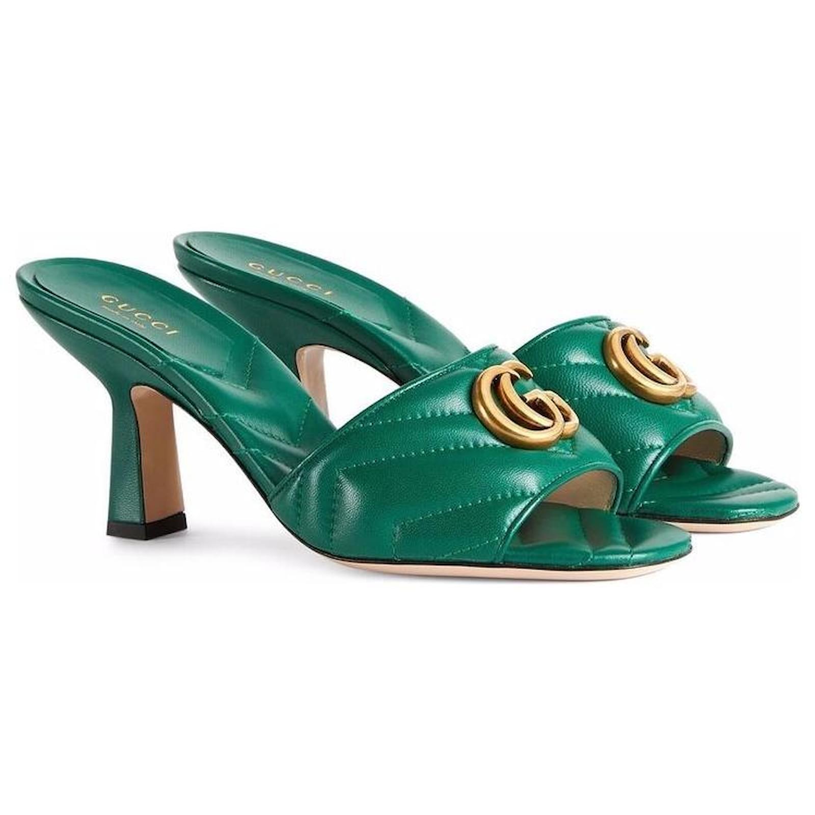 GUCCI MARMONT 75MM GG Matelasse Mules Green Leather ref.1078818 Joli Closet