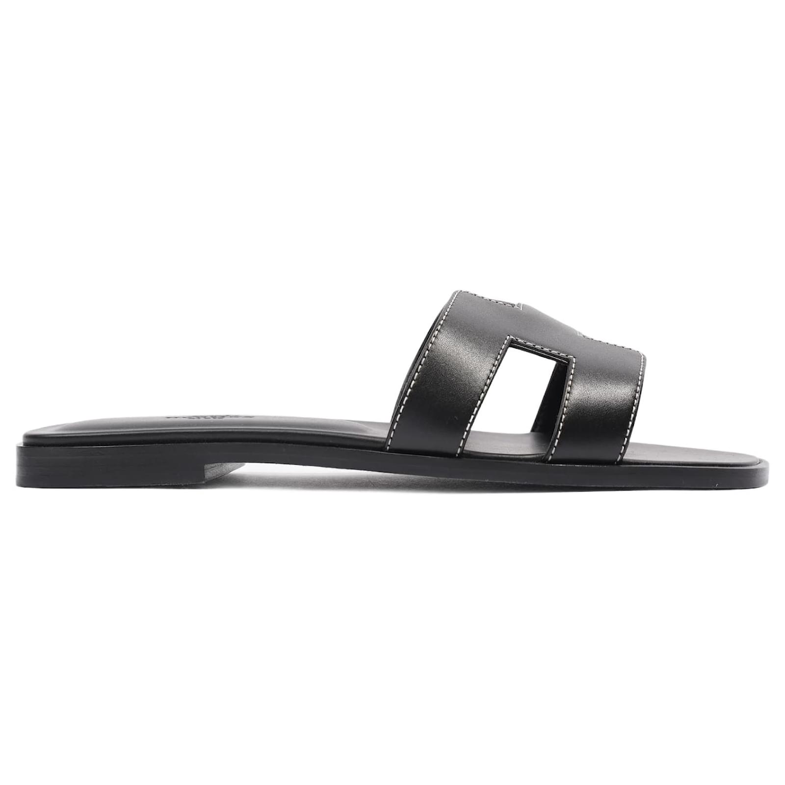 hermes oran sandal black leather eu 375 uk 45