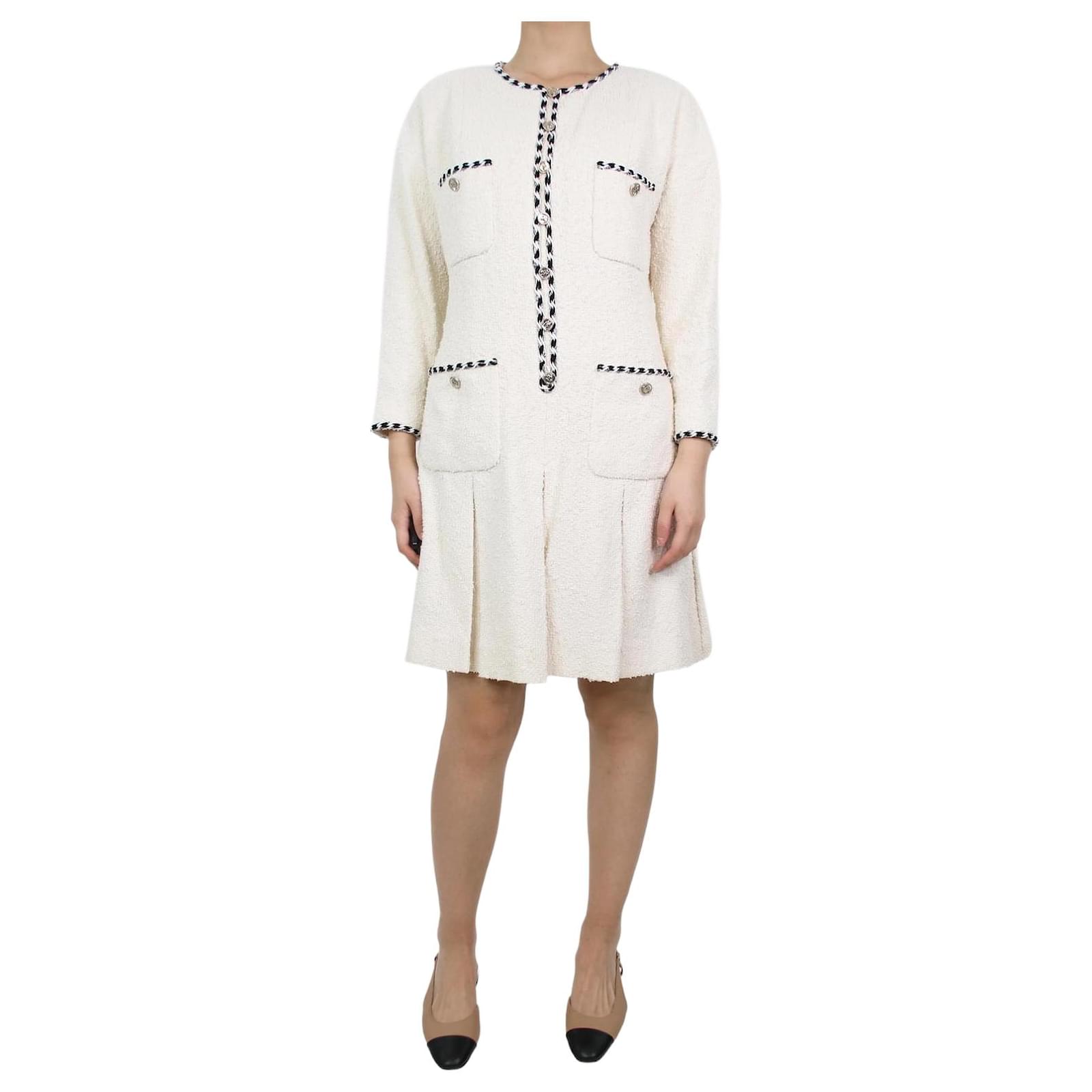 chanel tweed dress white Bespoke Dress: Black & White, Golden Buttons, Plus Size Care Instructions CHANEL COCO Mark Tweed sleeveless