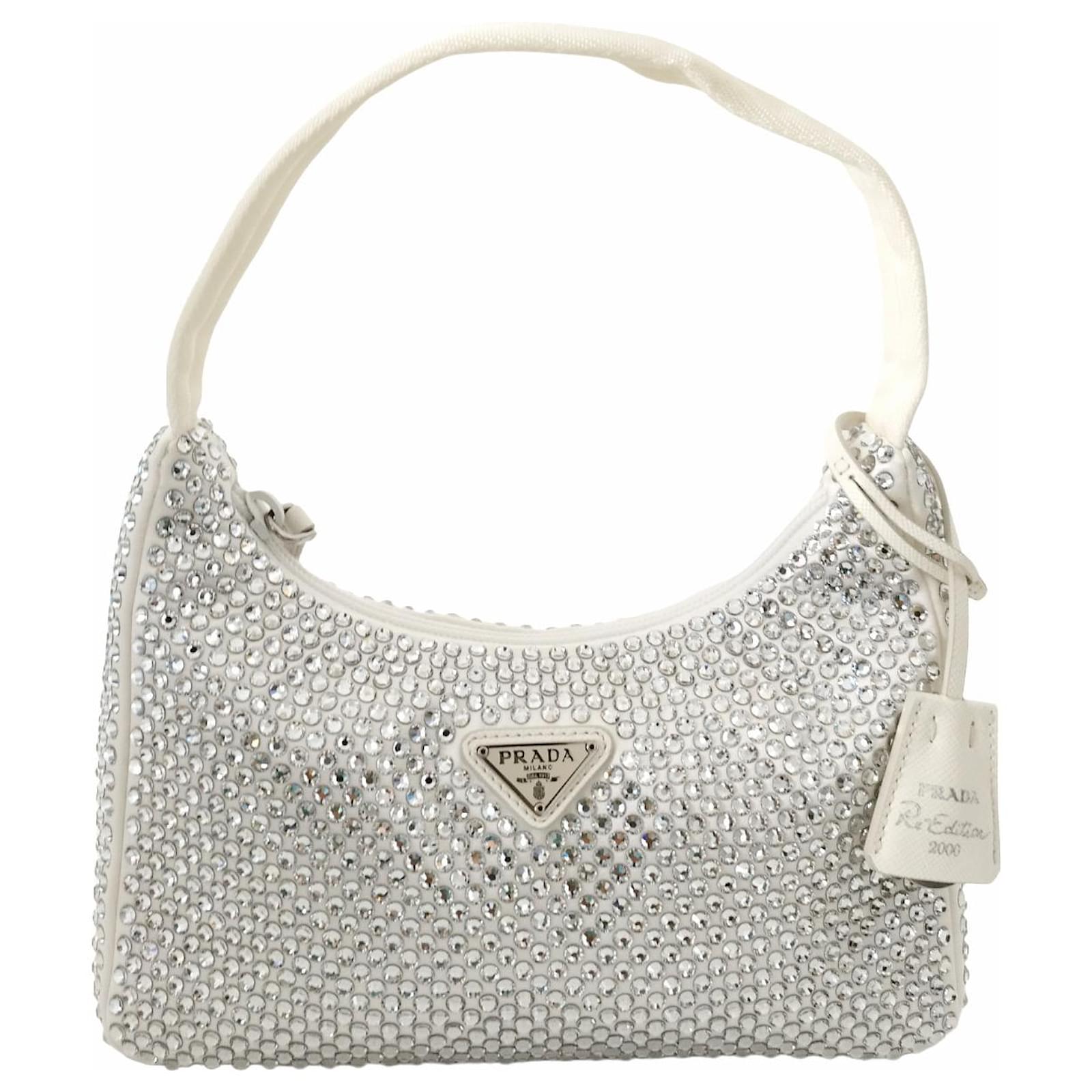Prada re-edition bag 2000 in white satin rhinestones ref Prada re-edition bag 2000 in white satin rhinestones ref