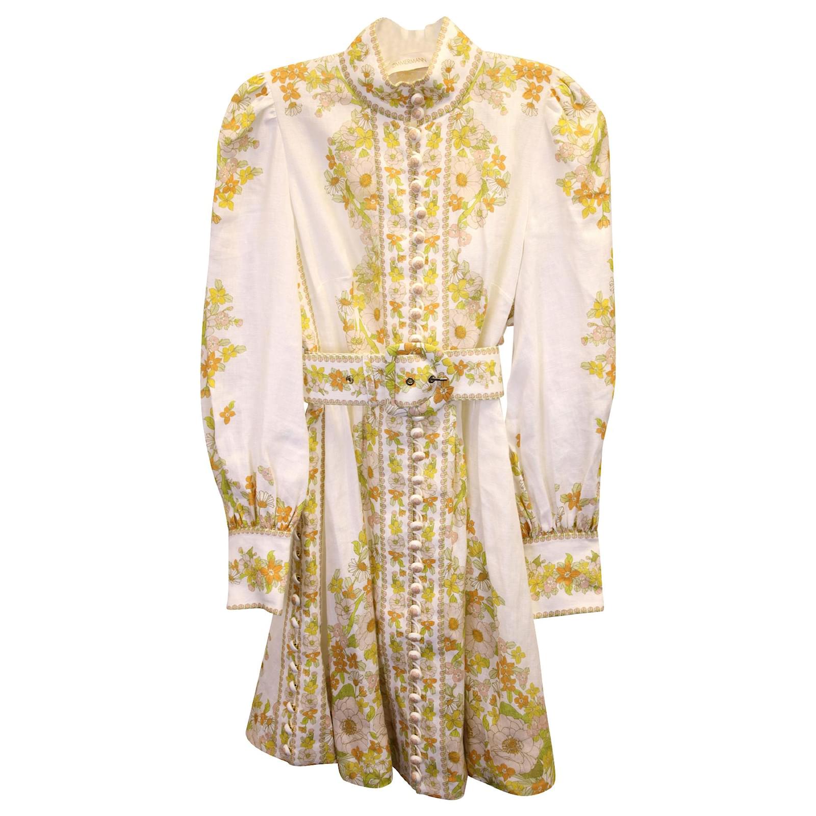 Zimmermann Super Eight Tubular Floral Print Mini Dress in White Linen  ref.JC1083246 (Sold) - Joli Closet