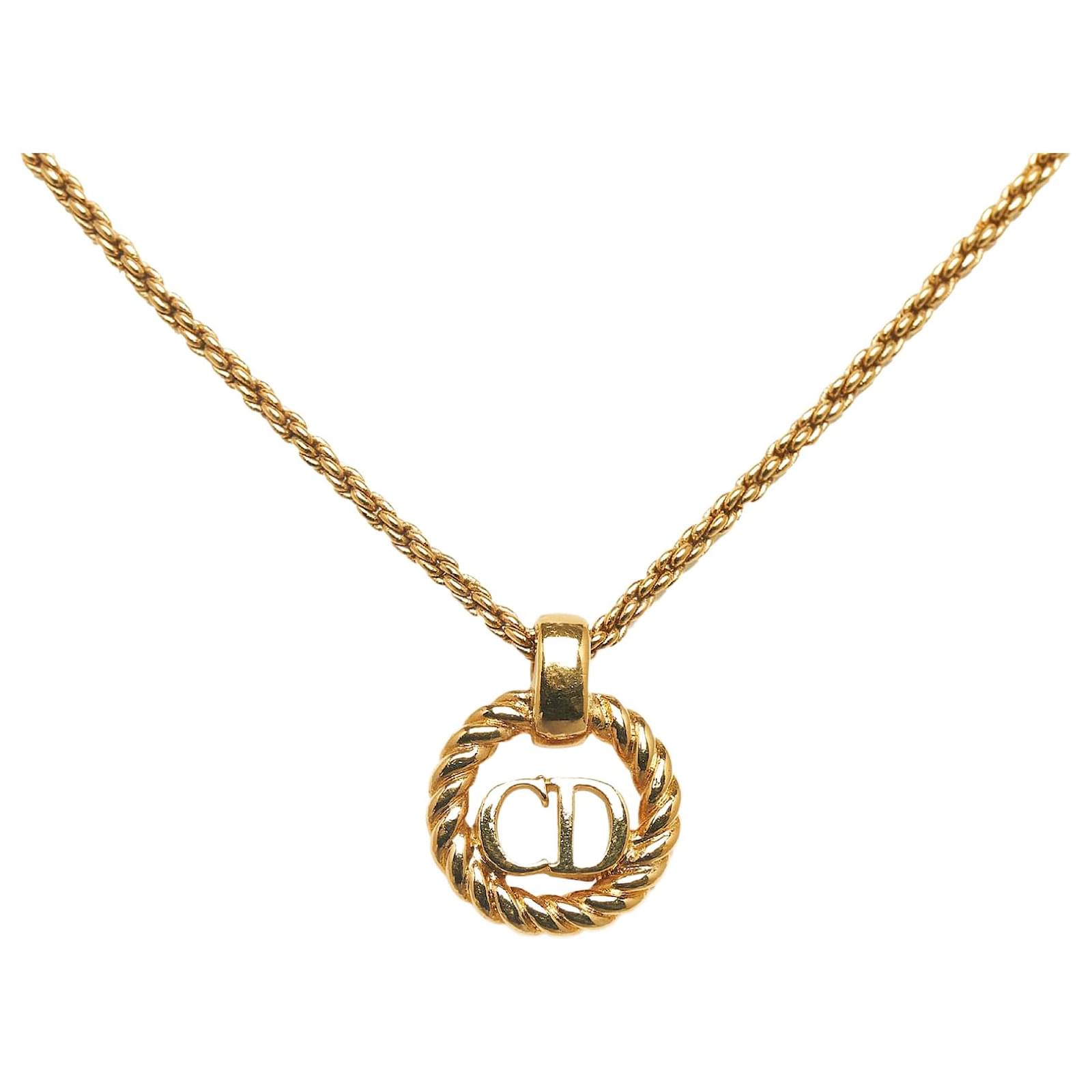 CHRISTIAN DIOR Metal CD Necklace Gold 1216527 | FASHIONPHILE