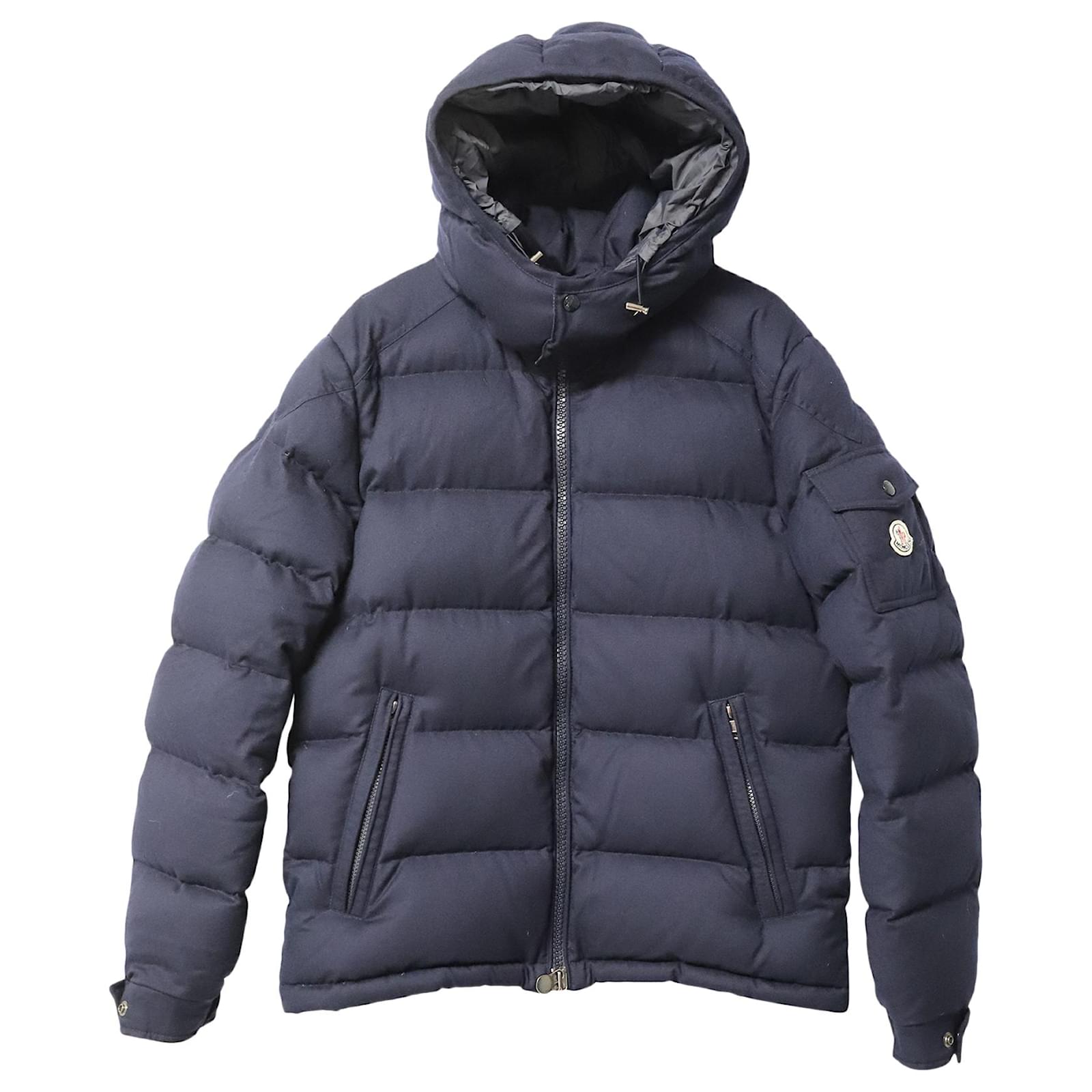 Moncler Montgenevre Padded Hooded Jacket in Navy Blue Wool