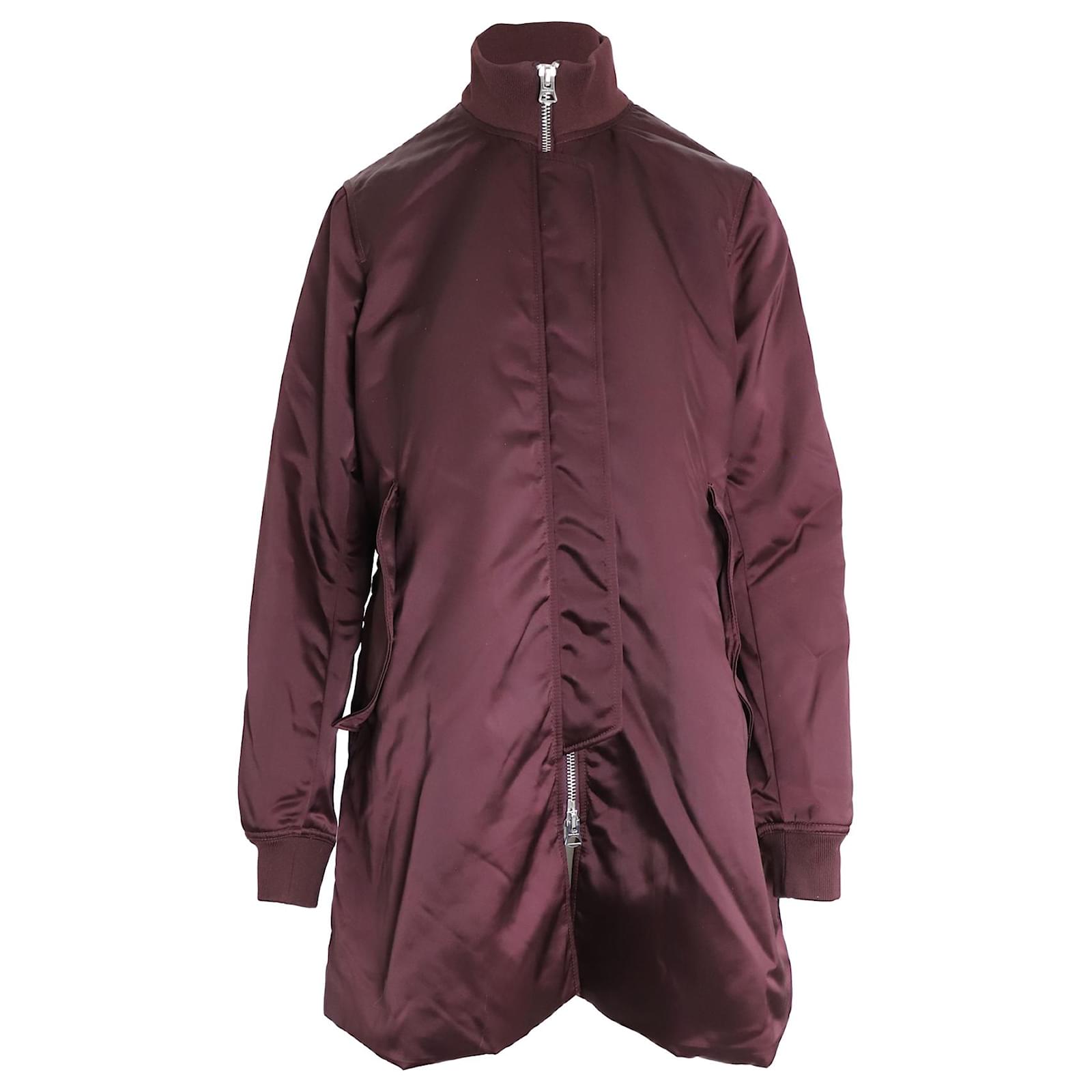 Acne Studios Aude Lange Bomberjacke aus burgunderrotem Nylon