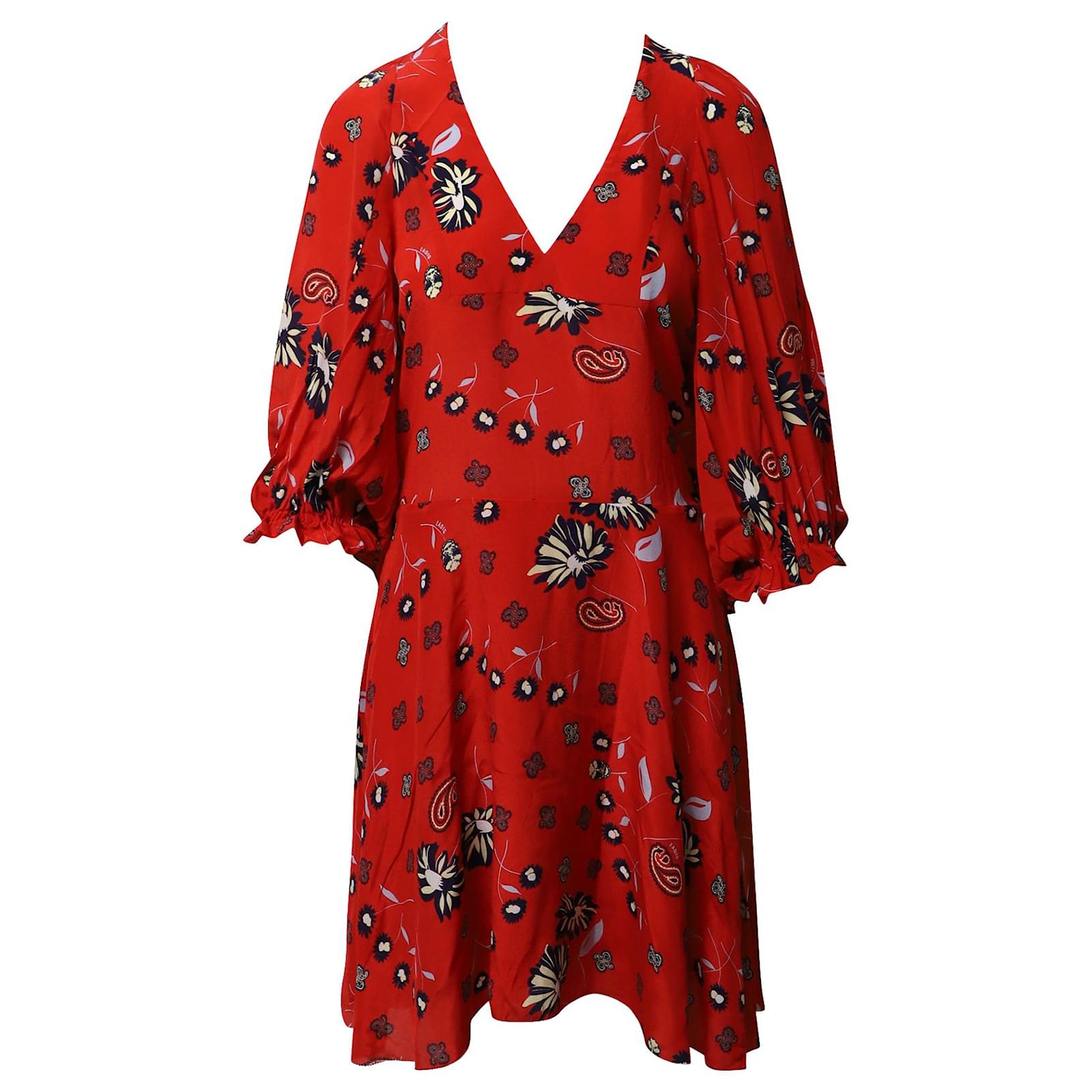 Zadig Voltaire Remi Daisy Floral Midi Dress in Red Silk Python