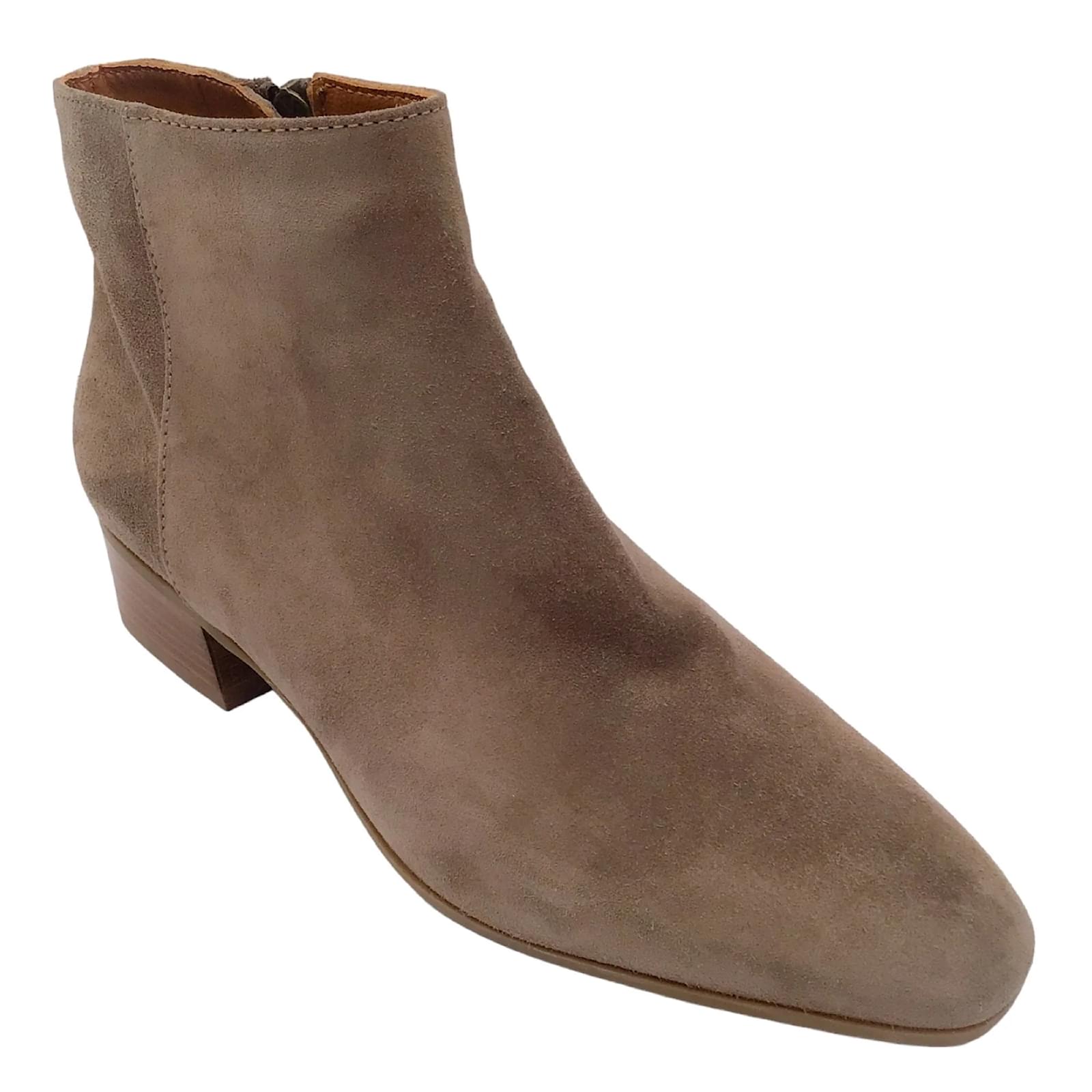 Aquatalia Taupe Suede Leather Ankle Boots