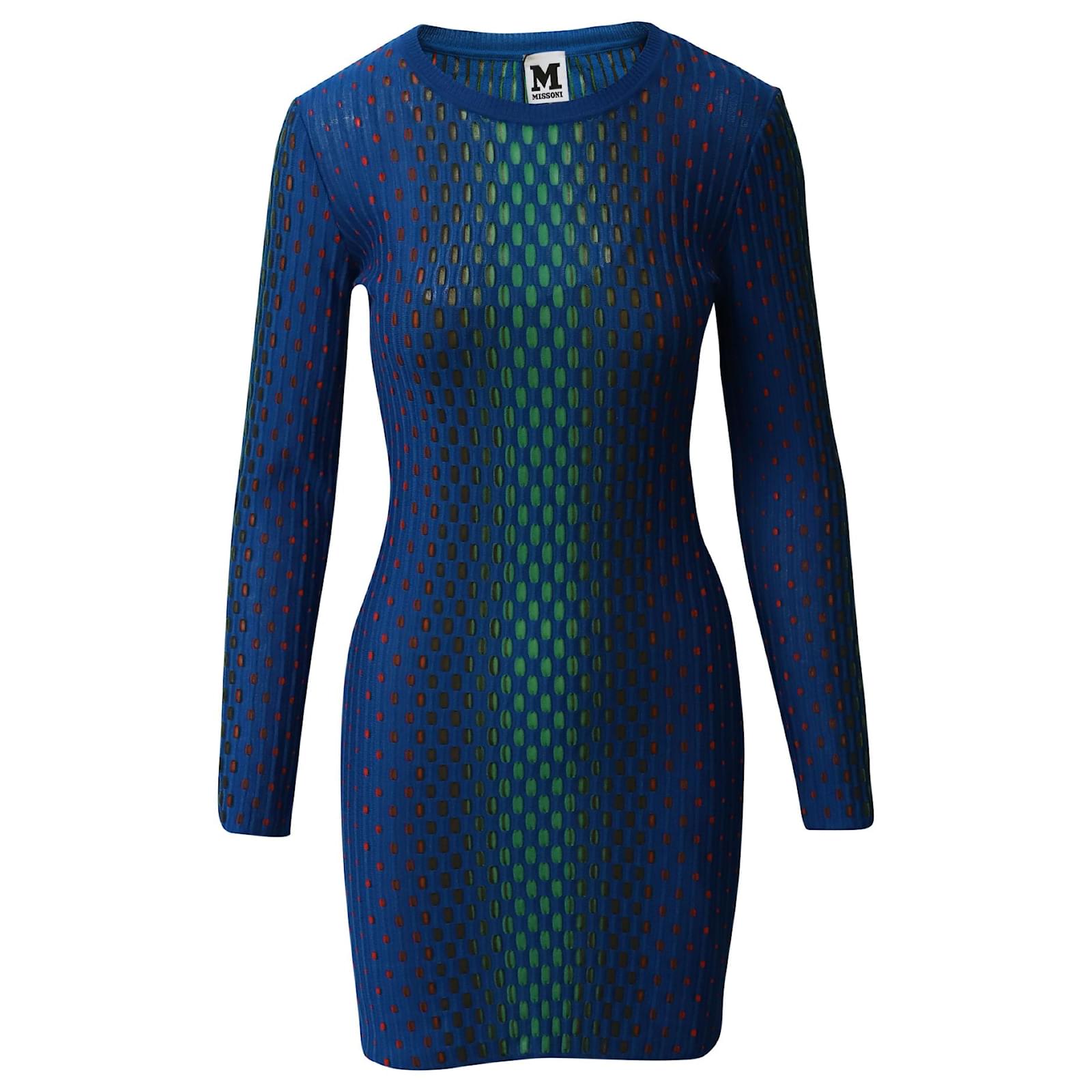 M Missoni Bubble Knit Dress in Blue Polyester