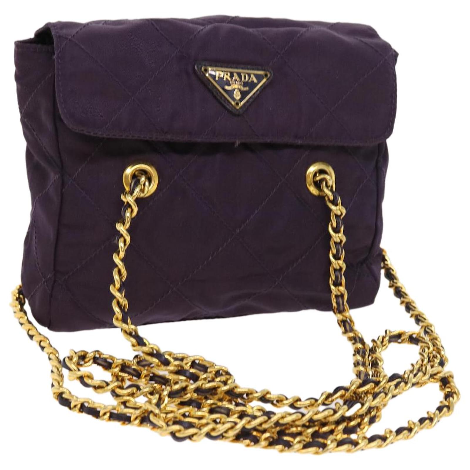 PRADA Quilted Chain Shoulder Bag Nylon Purple Auth ar10285 ref