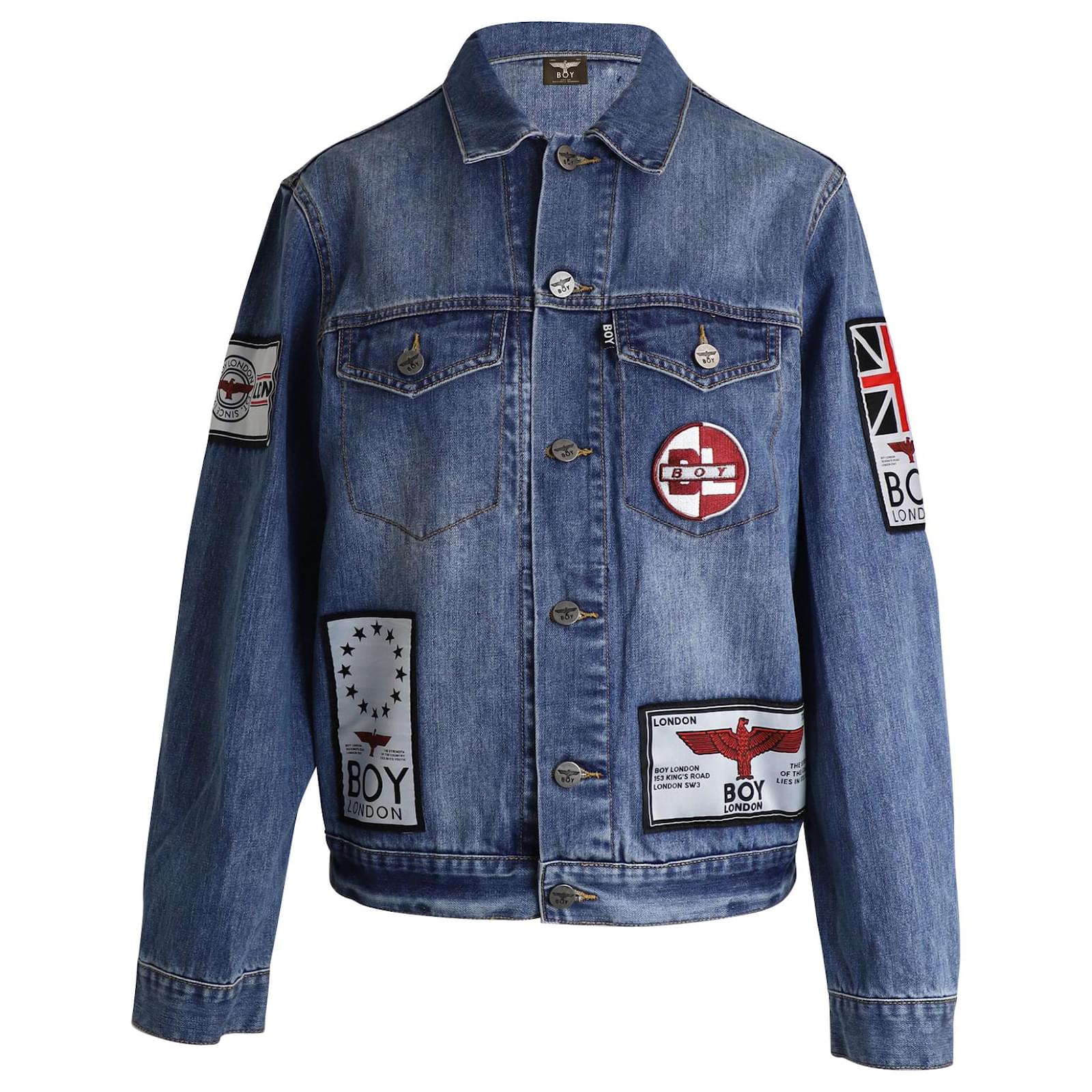 BOY London Embroidered Patched Jacket in Blue Cotton Denim