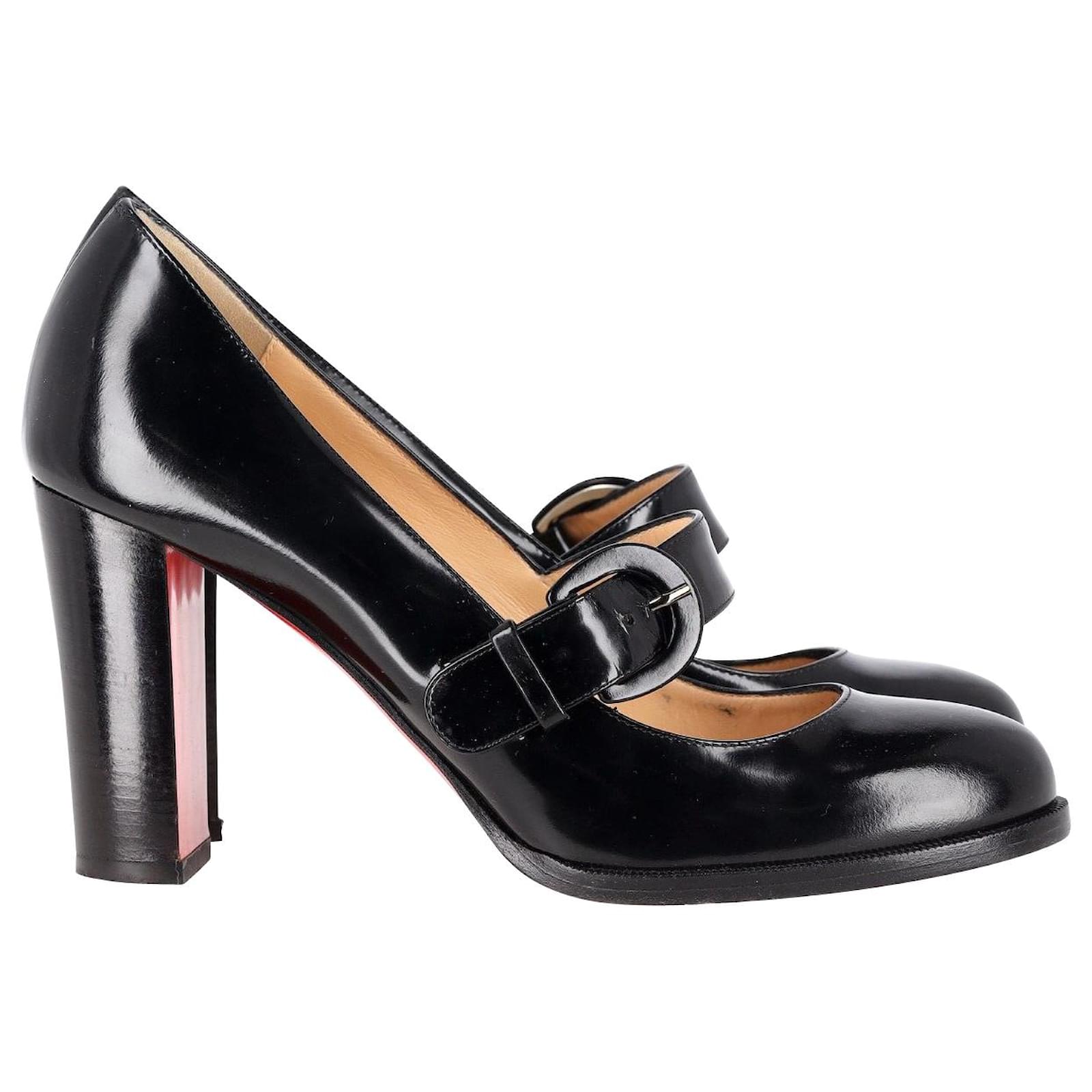 Christian Louboutin Miss Fyalta Block Heel Pumps in Black Calfskin