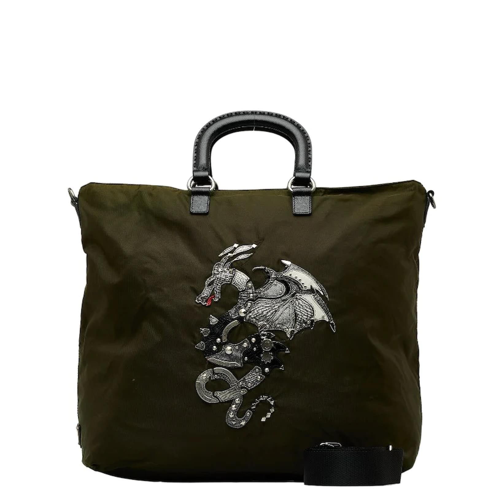 Prada Tessuto Dragon Tattoo Bag Green Cloth ref.JC1089386 (Sold