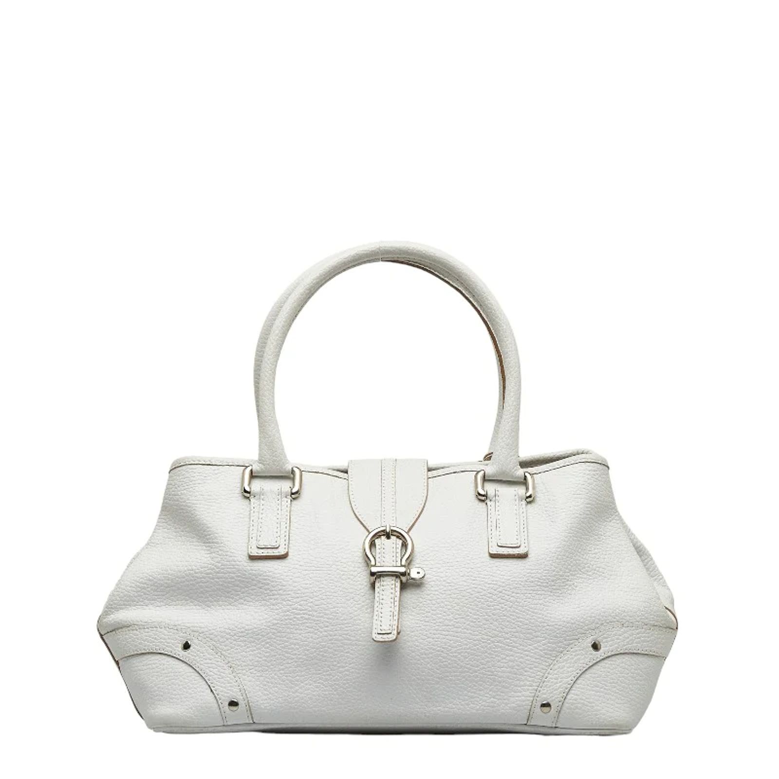 Burberry Nova Check Leather Handbag White in Very Good Condition 