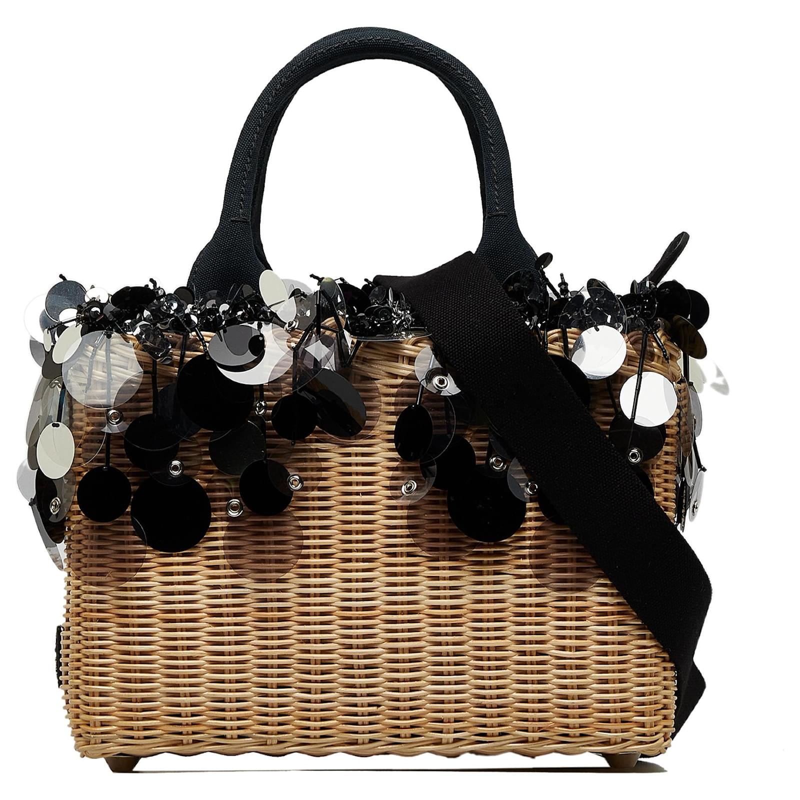 Prada Brown Embellished Midollino Satchel Beige Joli