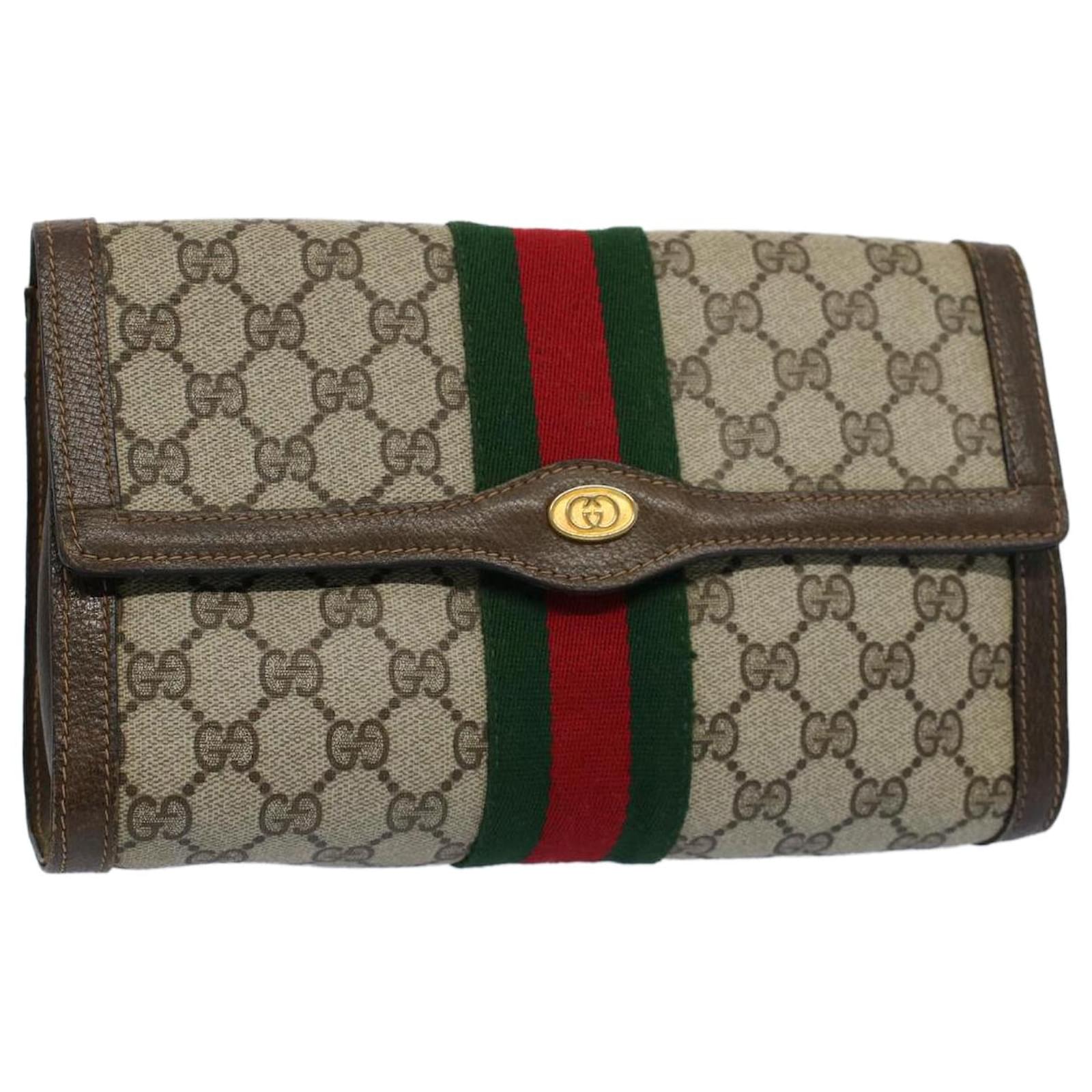 GUCCI GG Supreme Web Sherry Line Clutch Bag Beige Red 41 014 3087 25 ...