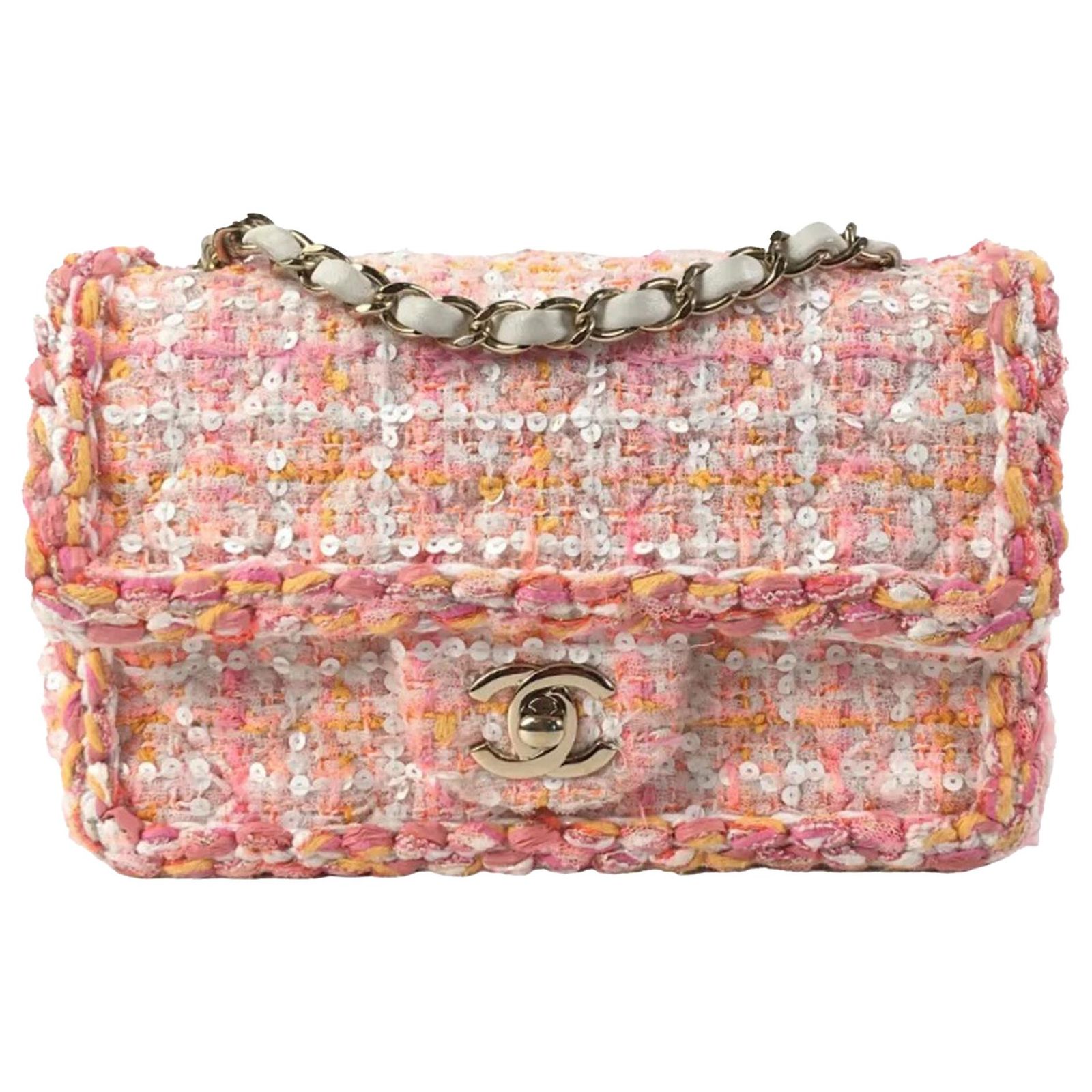 Chanel Pink Mini Classic Rectangular Tweed Flap Bag Cloth ref.1091900 ...