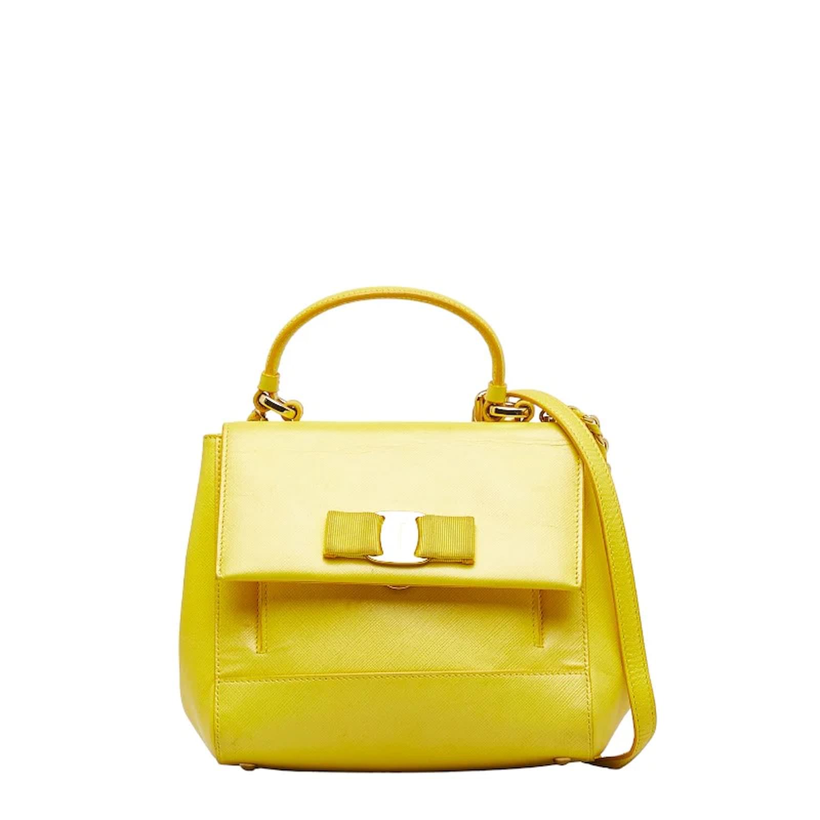 Salvatore Ferragamo Leather Carrie Vara Handbag Yellow Pony style calfskin ref.1096508 Joli Closet