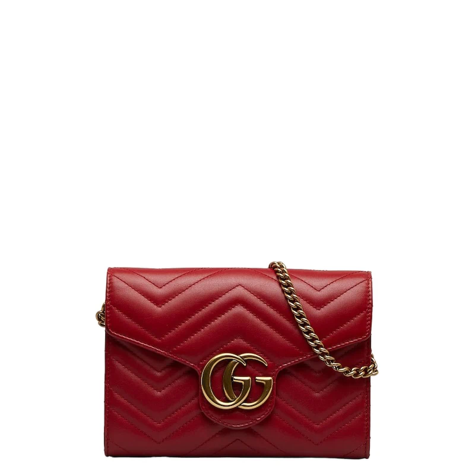 Gucci Cartera GG Marmont de piel con cadena 474575 Roja Cuero