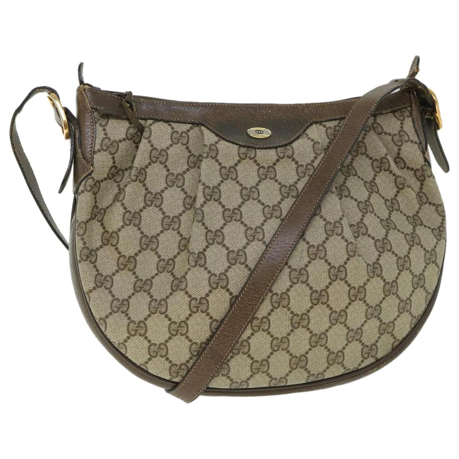 Autêntica bolsa de ombro GUCCI 114915 bege lona couro marrom