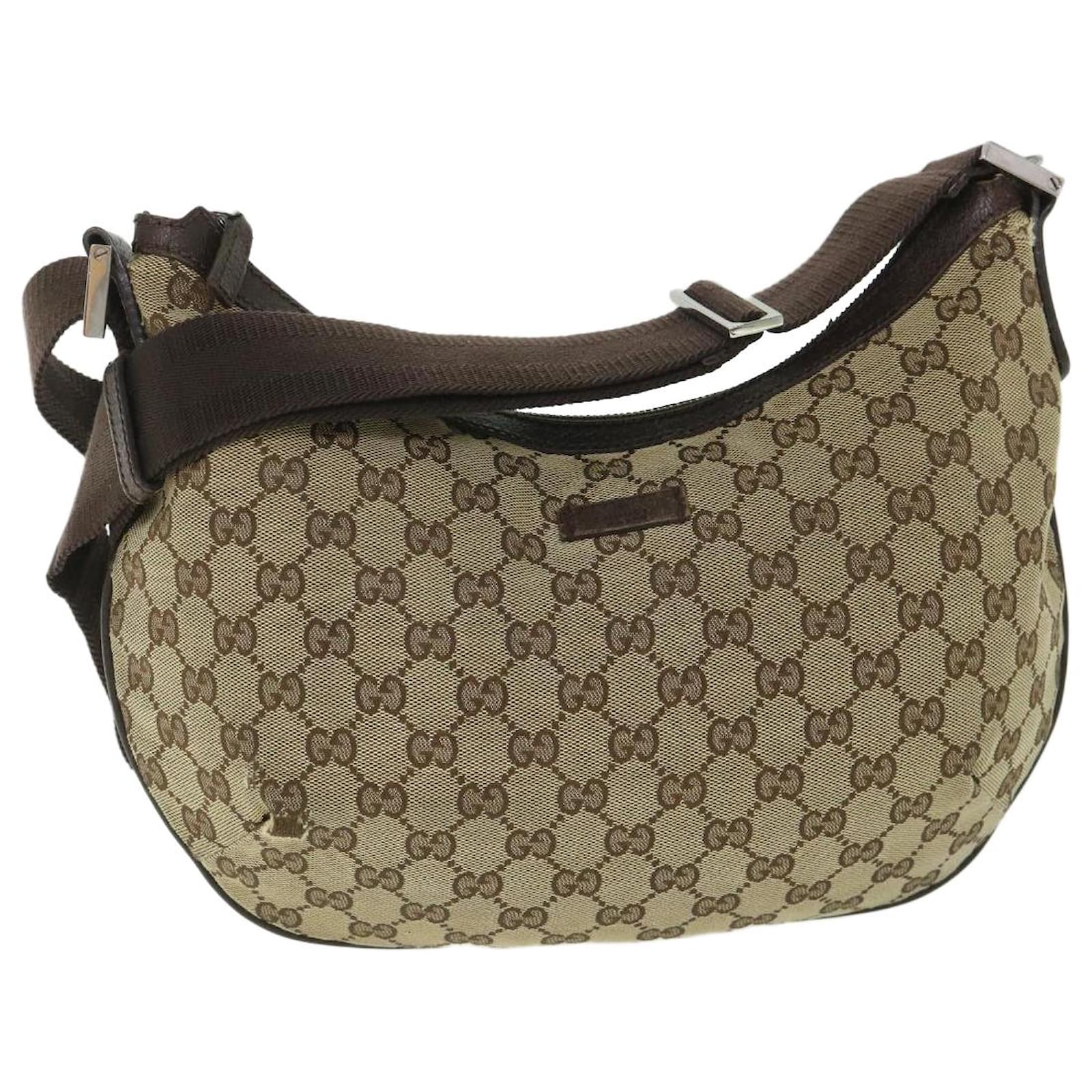 Autêntica bolsa de ombro GUCCI 114915 bege lona couro marrom