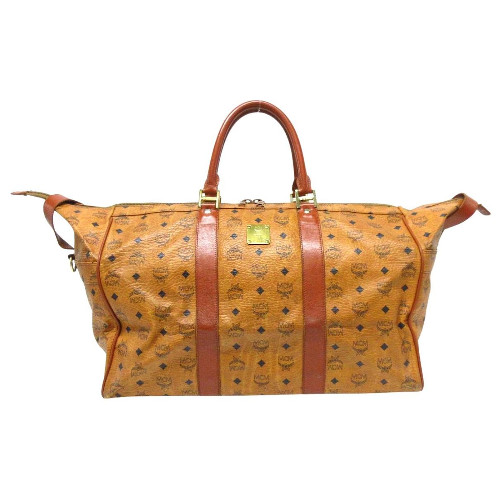Bretelles De Sac MCM Vintage - Cuir Et Toile Enduite Visetos - Marron Cognac