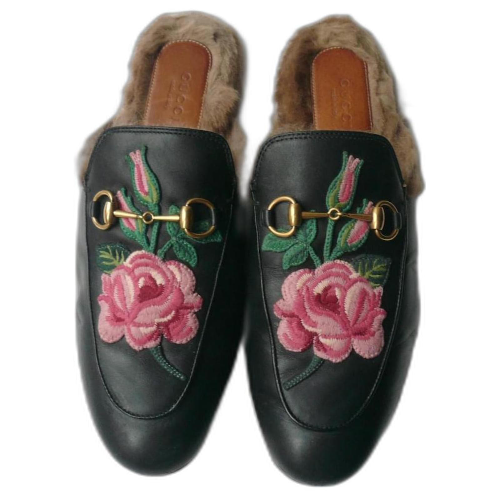 Gucci princetown embroidered leather on sale slipper