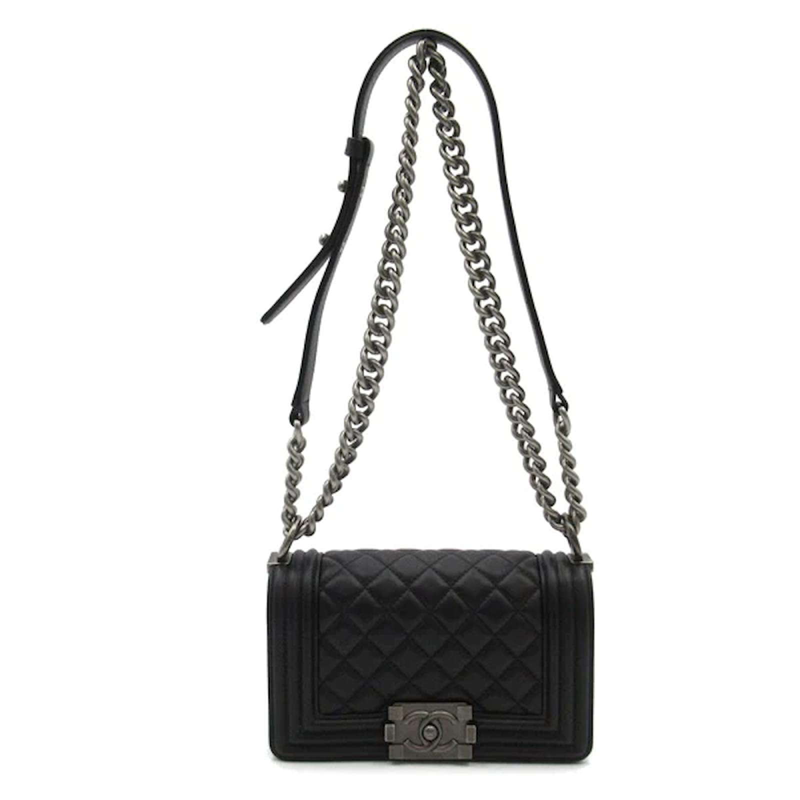 Chanel Kleine klassische Le Boy Flap Bag Schwarz Leder Lammfell ref.1102116 Joli Closet