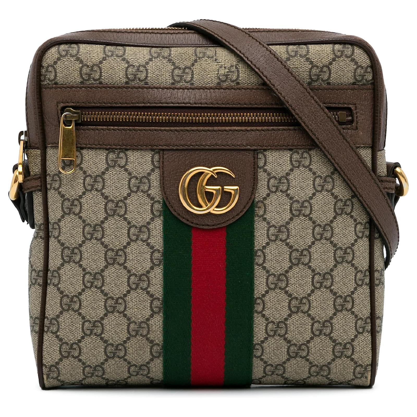 Gucci Brown Small GG Supreme Ophidia Messenger Bag Beige Leather