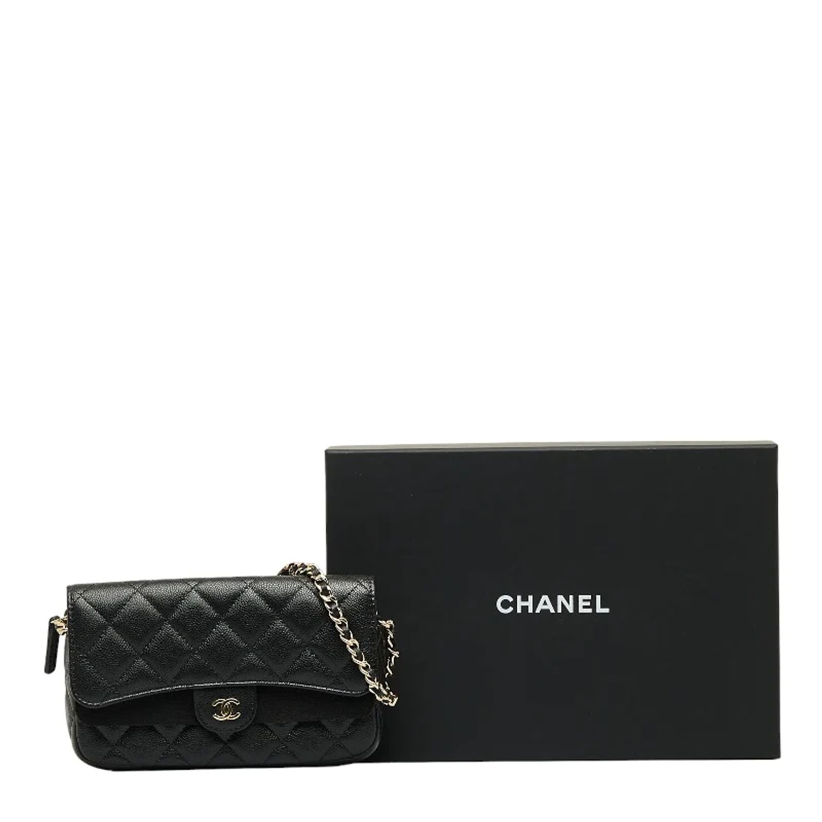 Chanel Mini Classic Caviar Single Flap Bag Black Leather ref.1103657 ...