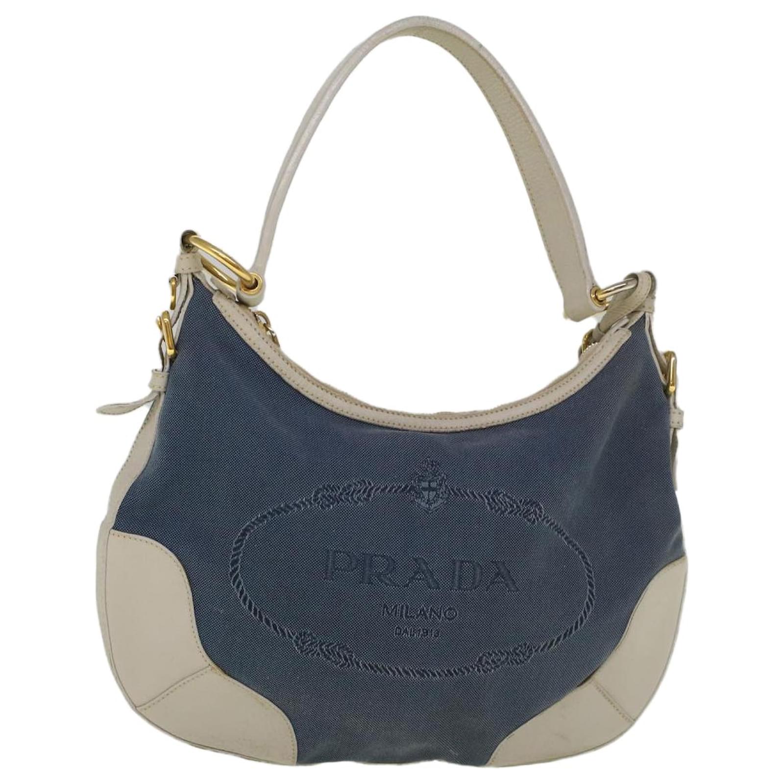 バッグ PRADA canvas leather hand bag Prada Jacquard Leather/Canvas Shoulder bag with logo | eBay