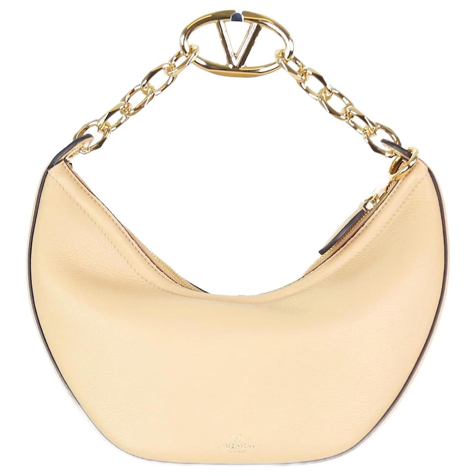 Valentino Beige kleine VLogo Moon Hobo-Tasche Leder