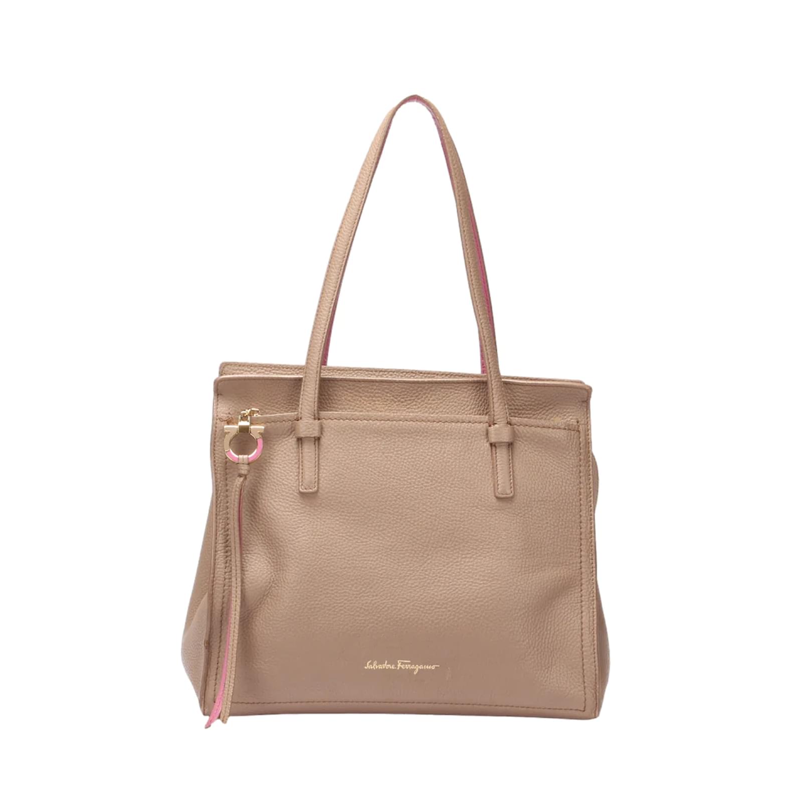 Salvatore Ferragamo Pebbled Amy Tote Brown Pony style calfskin ref.1105368 Joli Closet