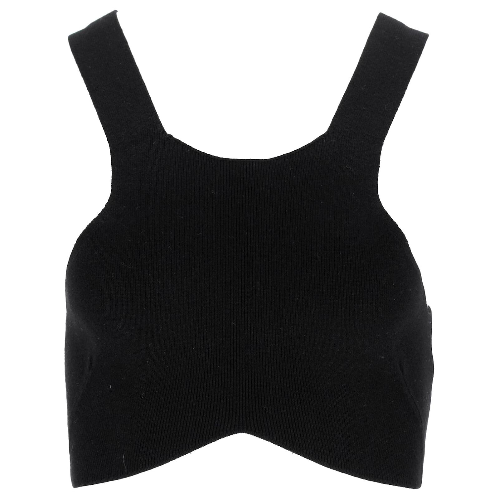 Dries Van Noten Stretch Knit Tank Crop Top in Black Viscose - Main Image