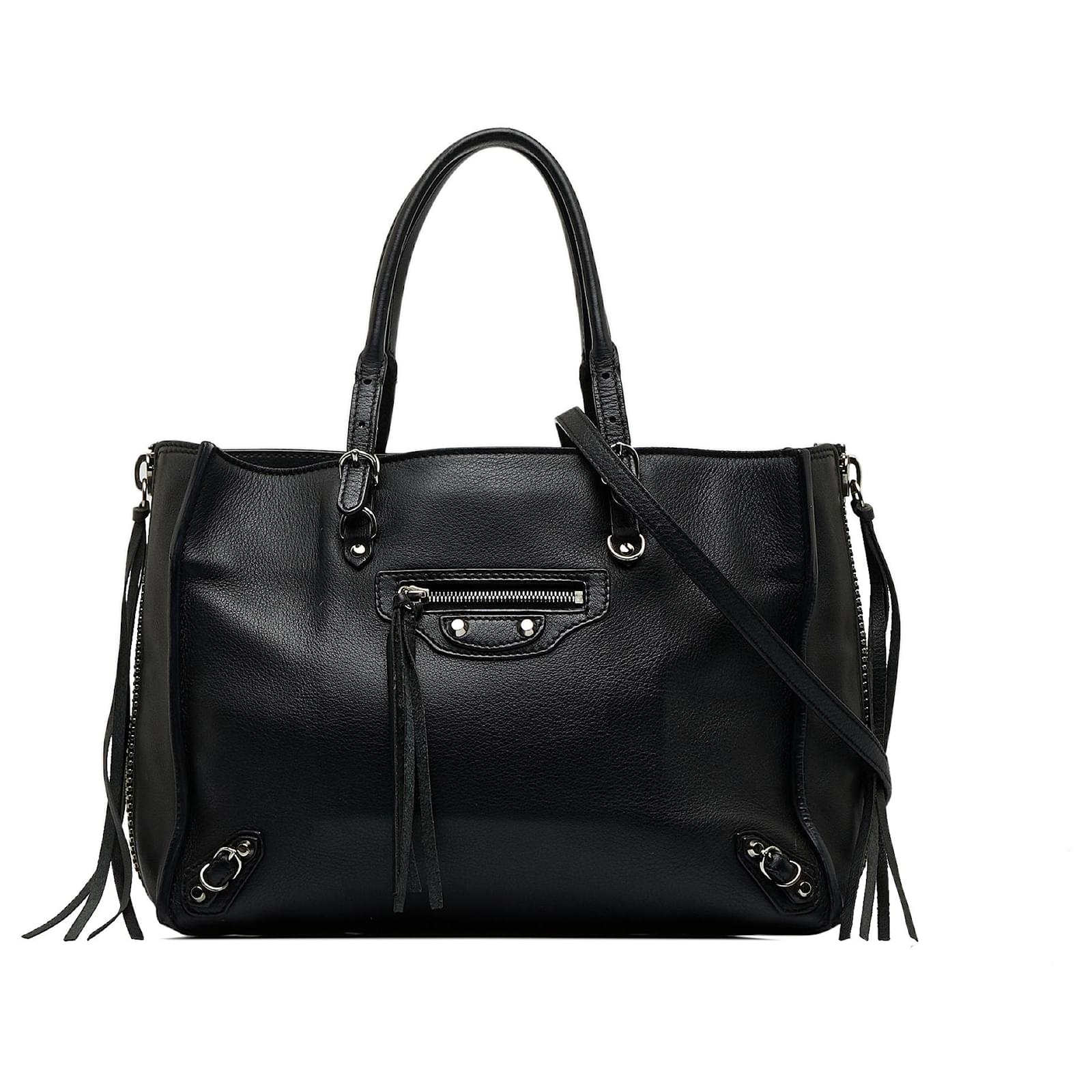 Balenciaga Black Mini Papier A4 Satchel Leather Pony-style