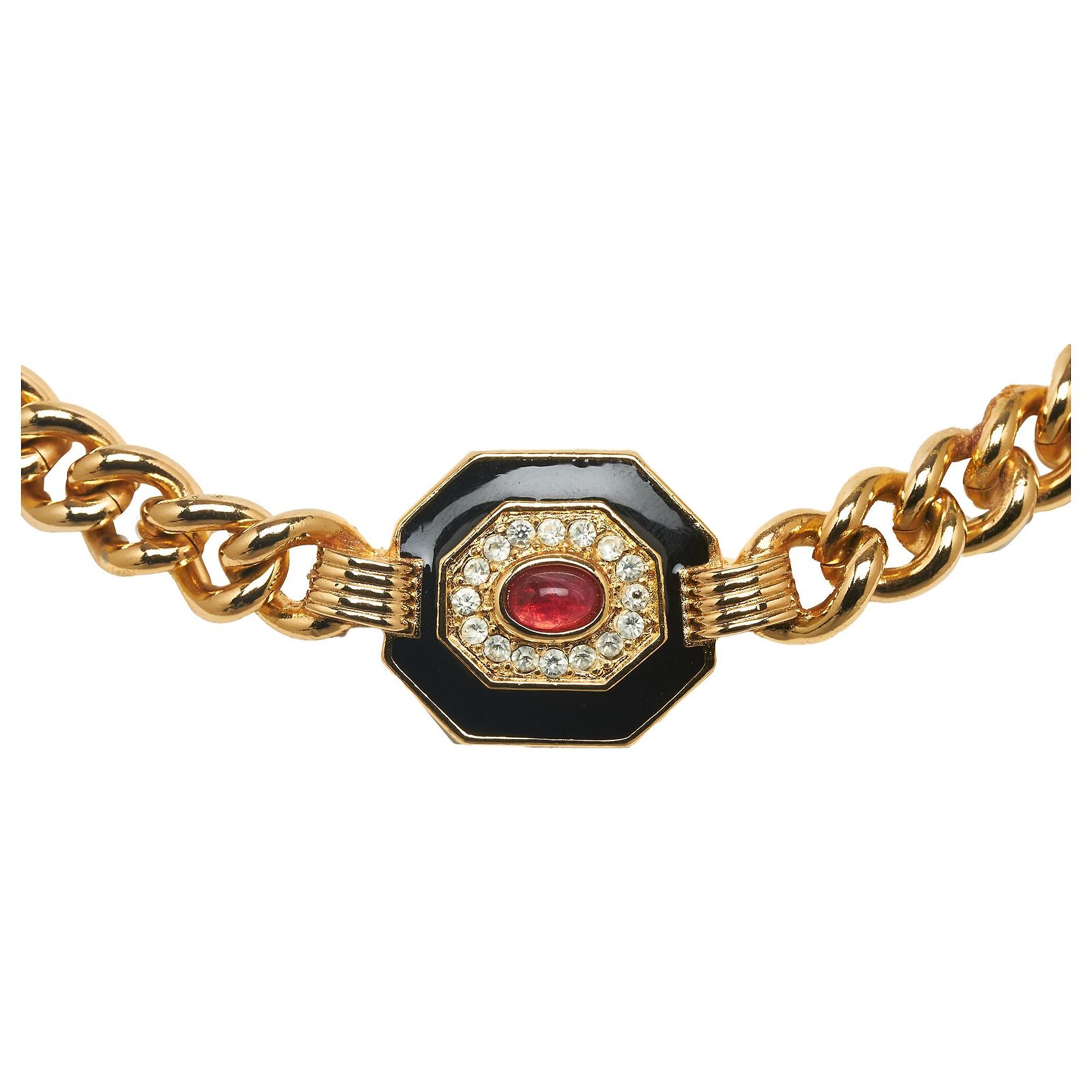 Collier Ras De Cou Vintage En Métal Doré Avec Strass - Occasion