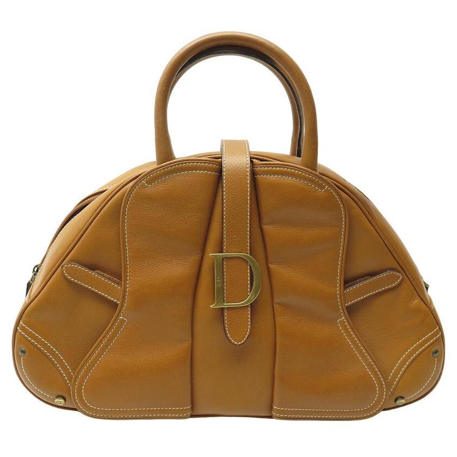 CHRISTIAN DIOR lined SADDLE BOWLER CAMEL LEATHER HAND BAG ref