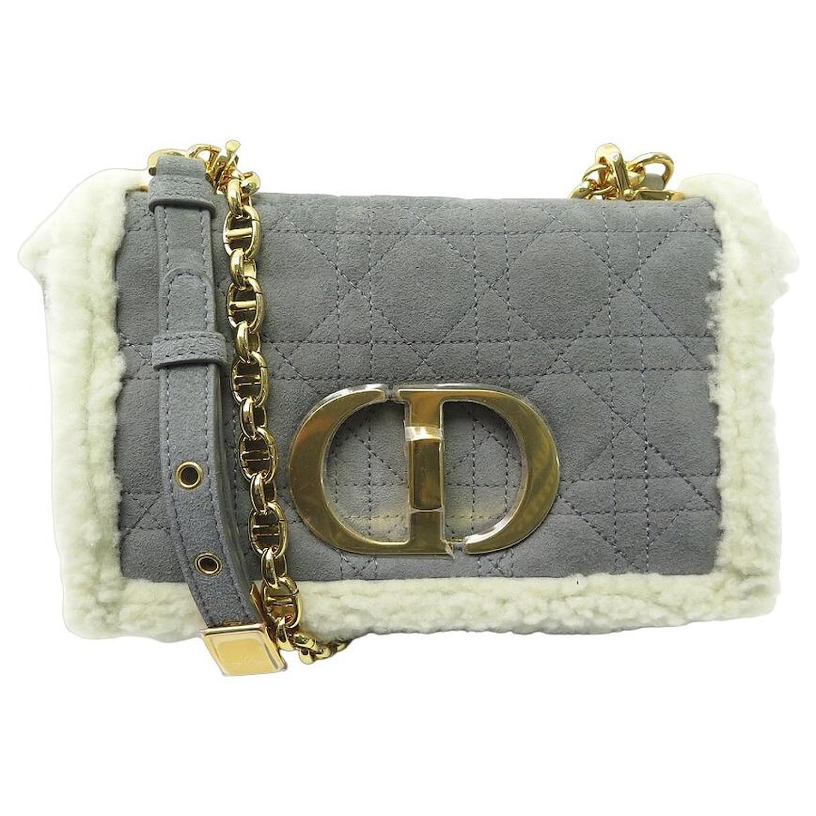 Christian Dior NEW DIOR CARO SHEEP AND CANNAGE HANDBAG GRAY SUEDE