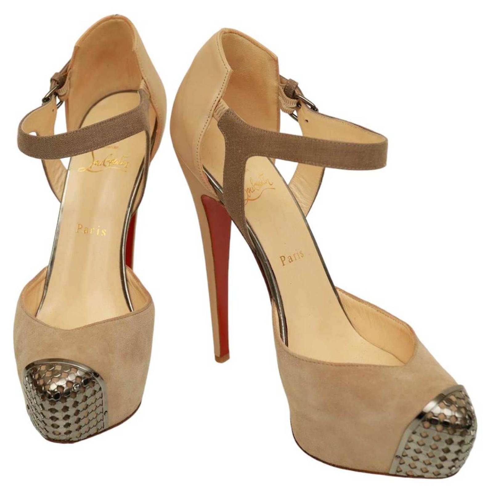 Christian Louboutin Beige a lanieres en daim Maggie 160 39 Escarpins a talons plateforme sz 39 Suede ref.1108576 Joli Closet