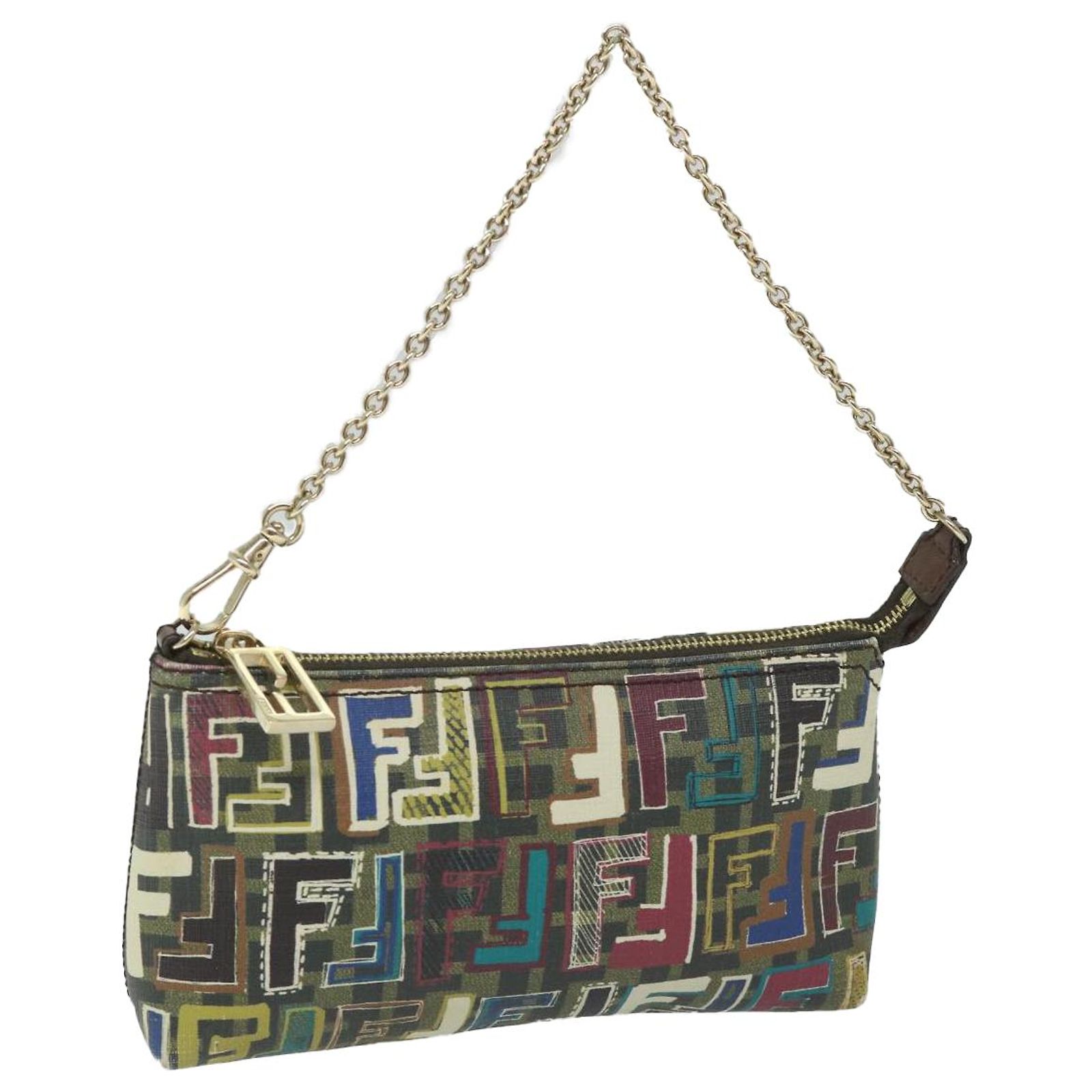 FENDI Zucca Canvas Accessory Pouch Brown Black Auth 57940 ref 
