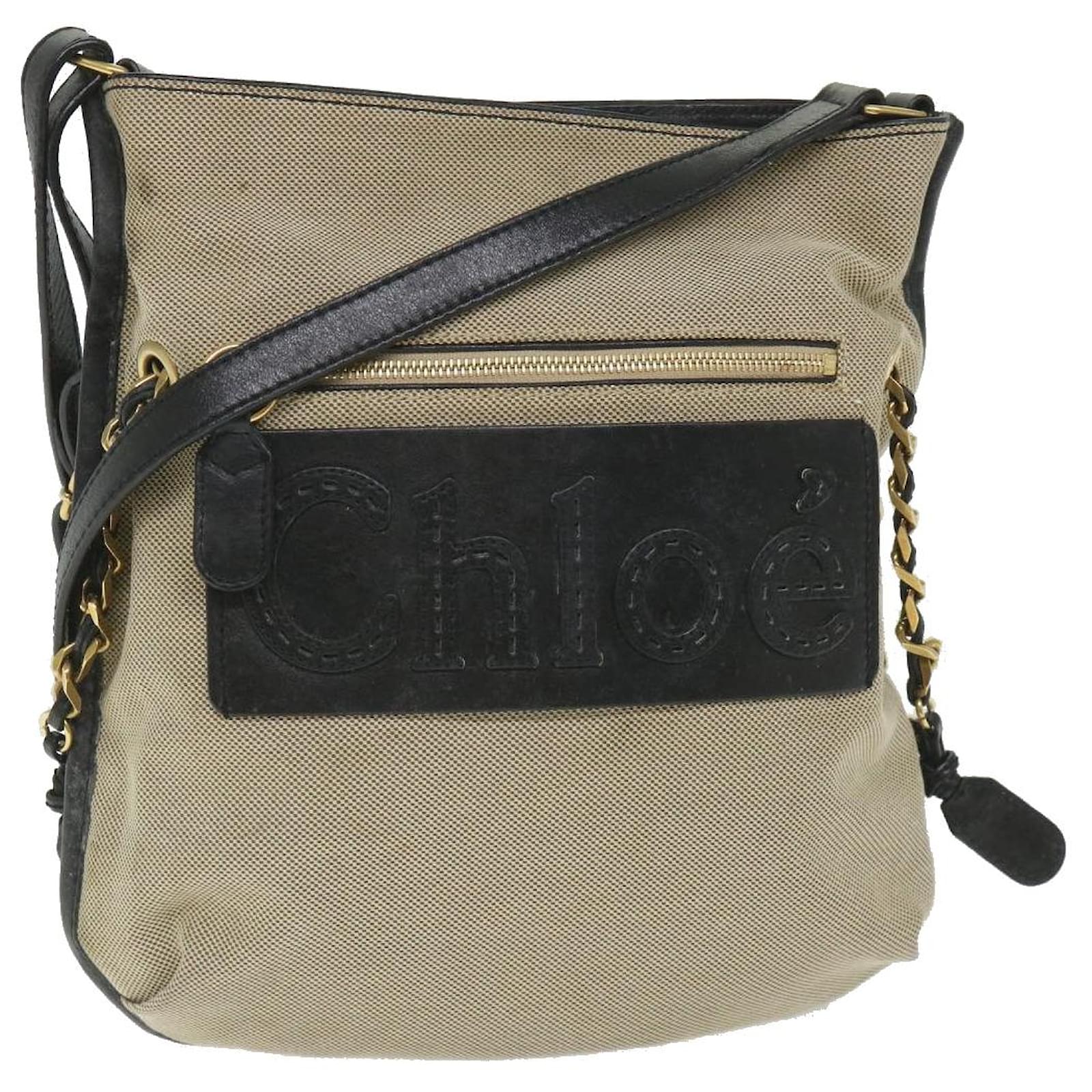 Chloé Chloe Harley Shoulder Bag Canvas Leather Beige Black Auth bs9282  Cloth ref.1108996 - Joli Closet