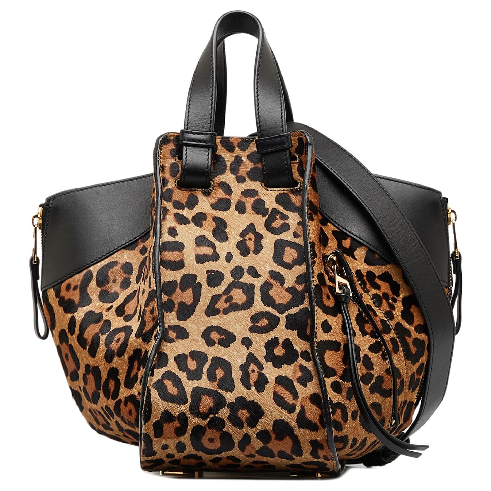 Bolso hamaca de pelo de potro con estampado de leopardo marrón de