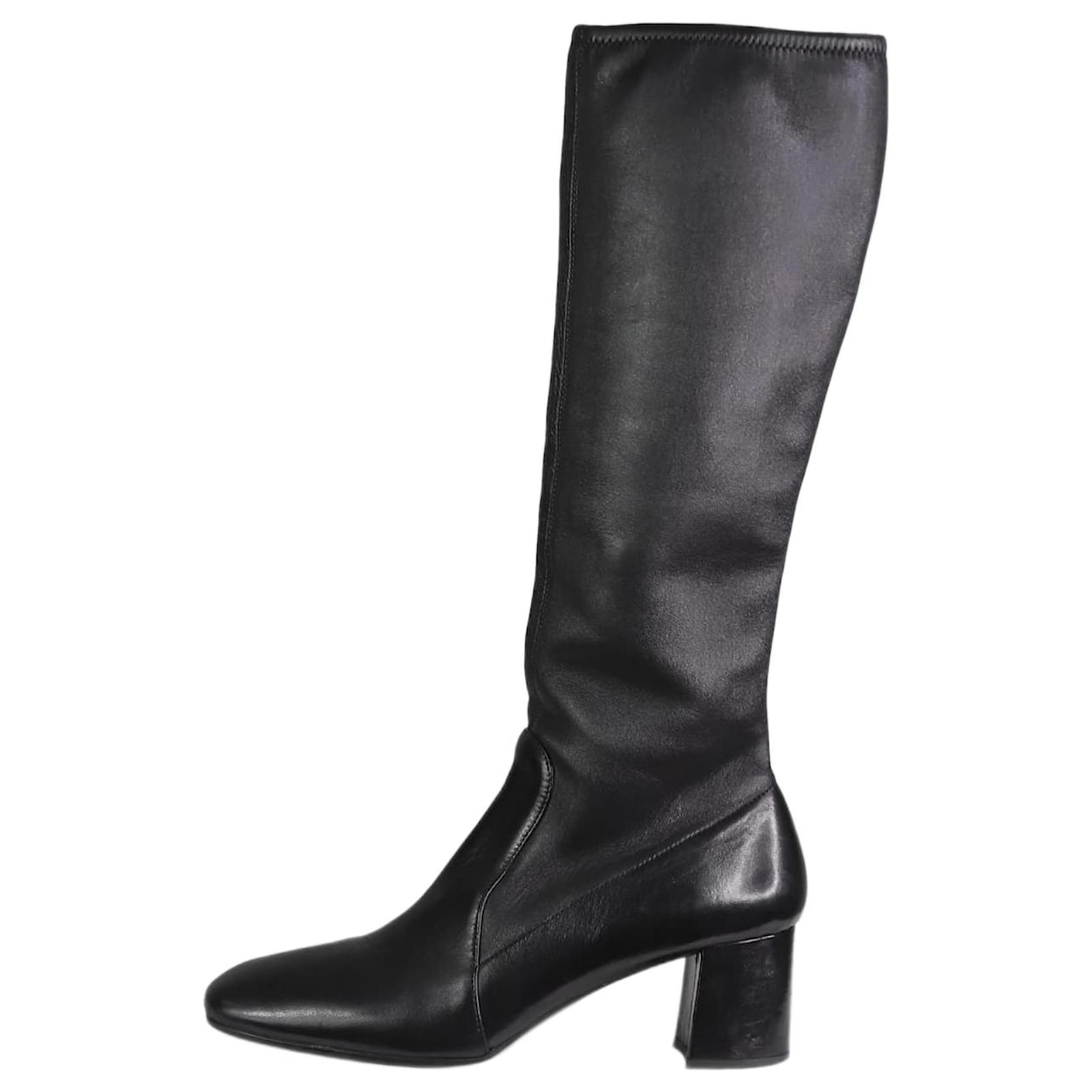 Prada Botas por debajo de la rodilla de piel negra talla UE 37