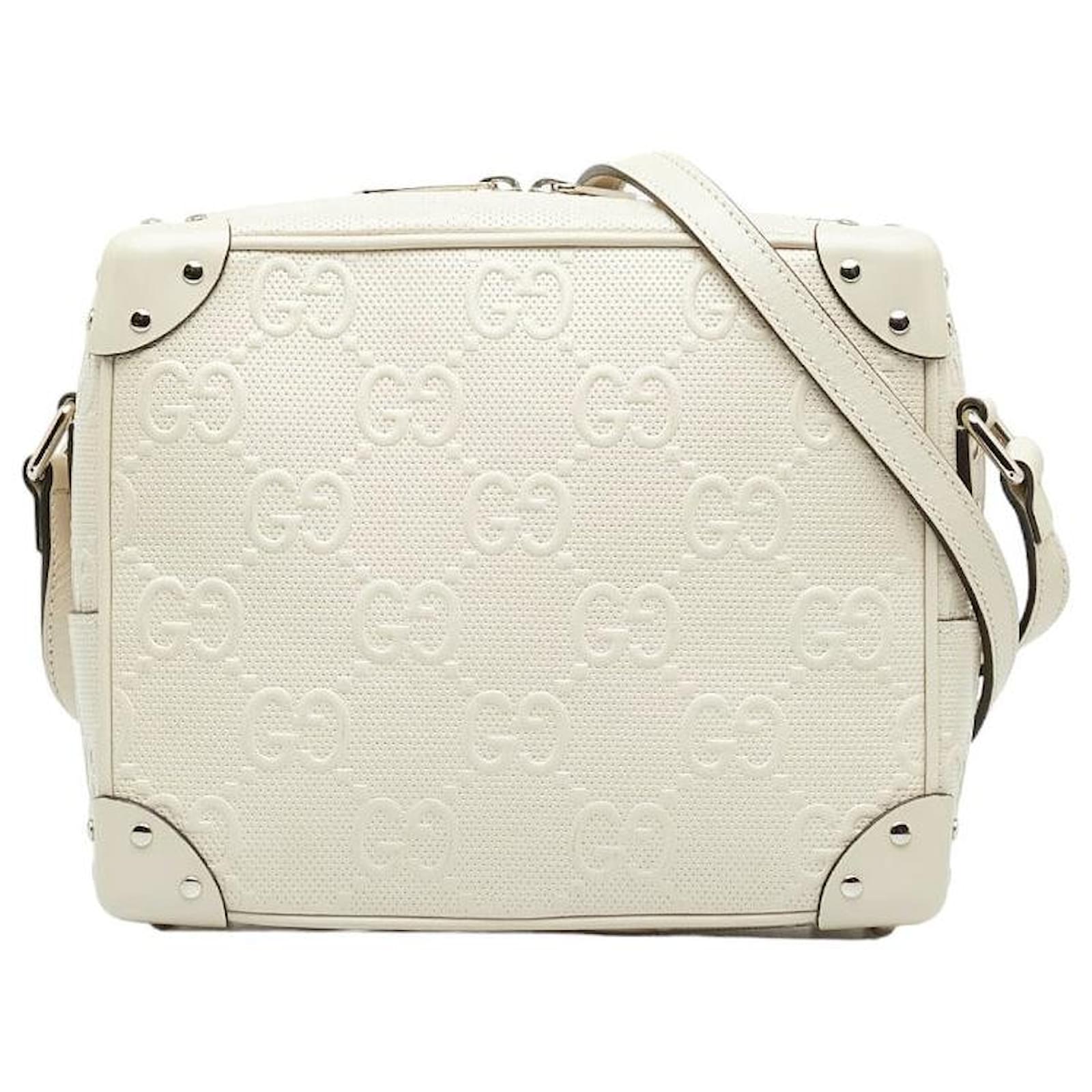 Gucci GG Embossed Square Shoulder Bag 626363 White Leather