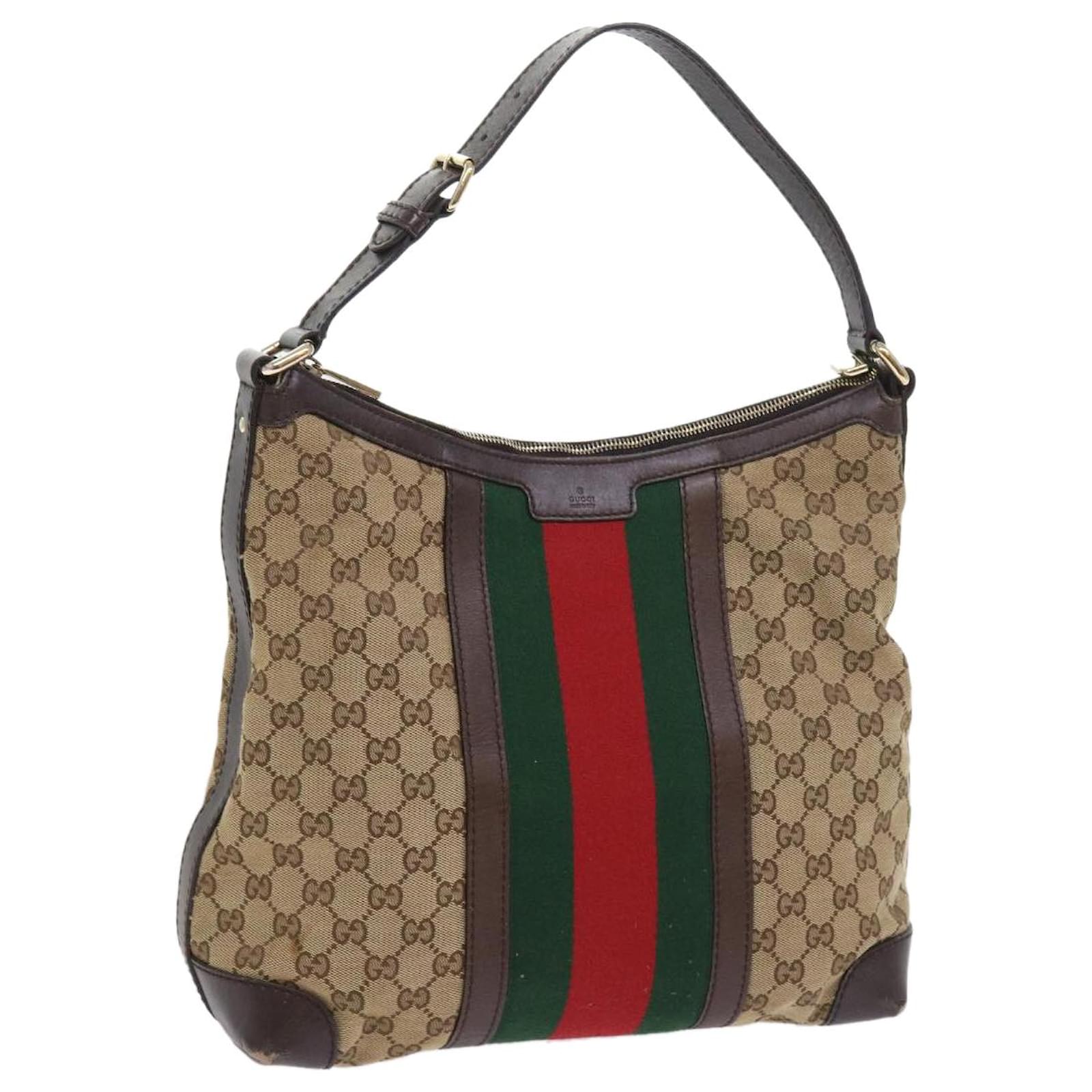 GUCCI GG Canvas Web Sherry Line Shoulder Bag Beige Green Red